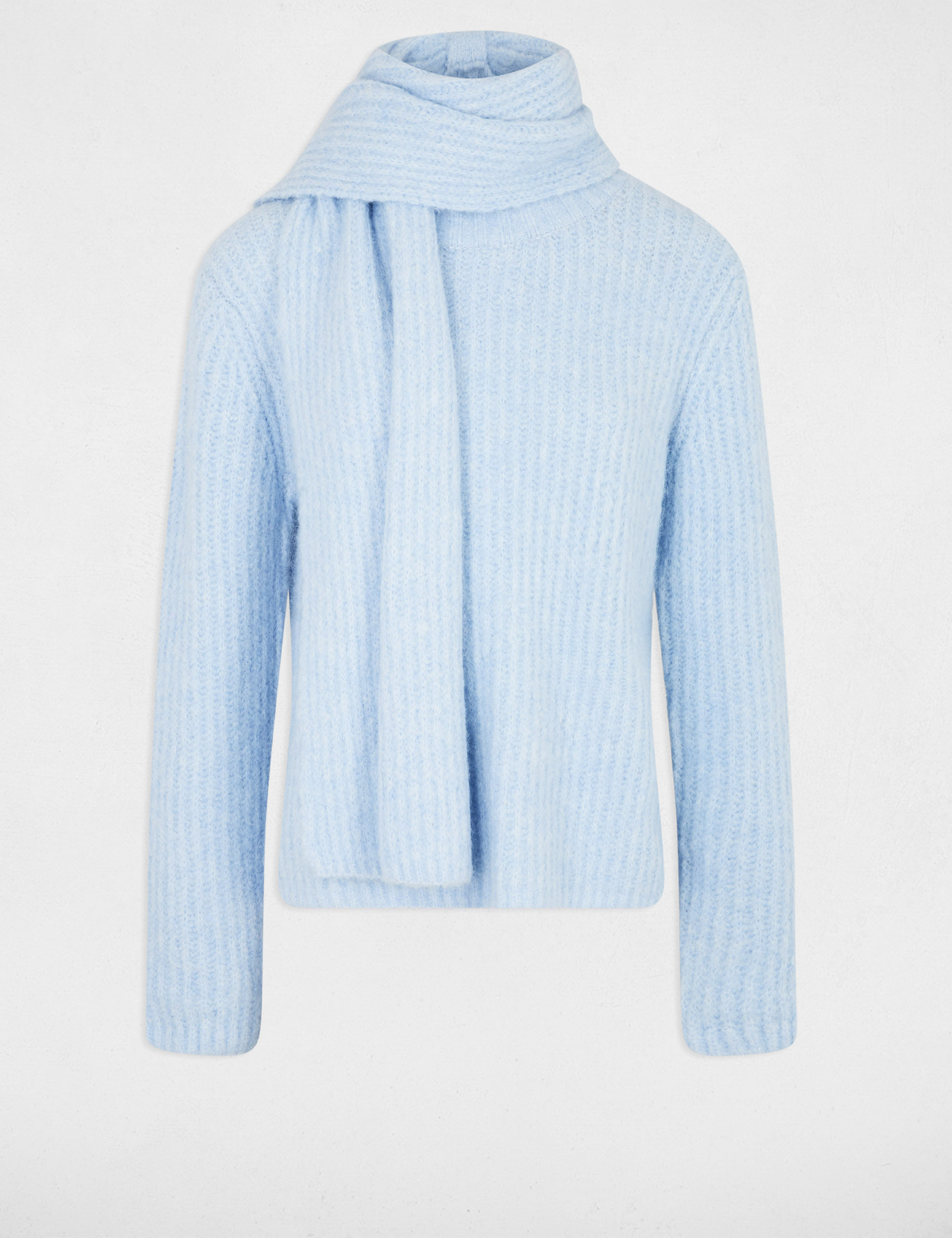 Pull col &eacute;charpe bleu ciel femme