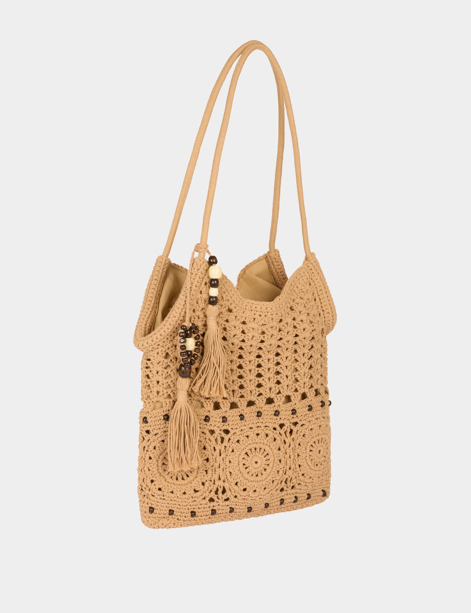 Sac crochet dentelle camel femme