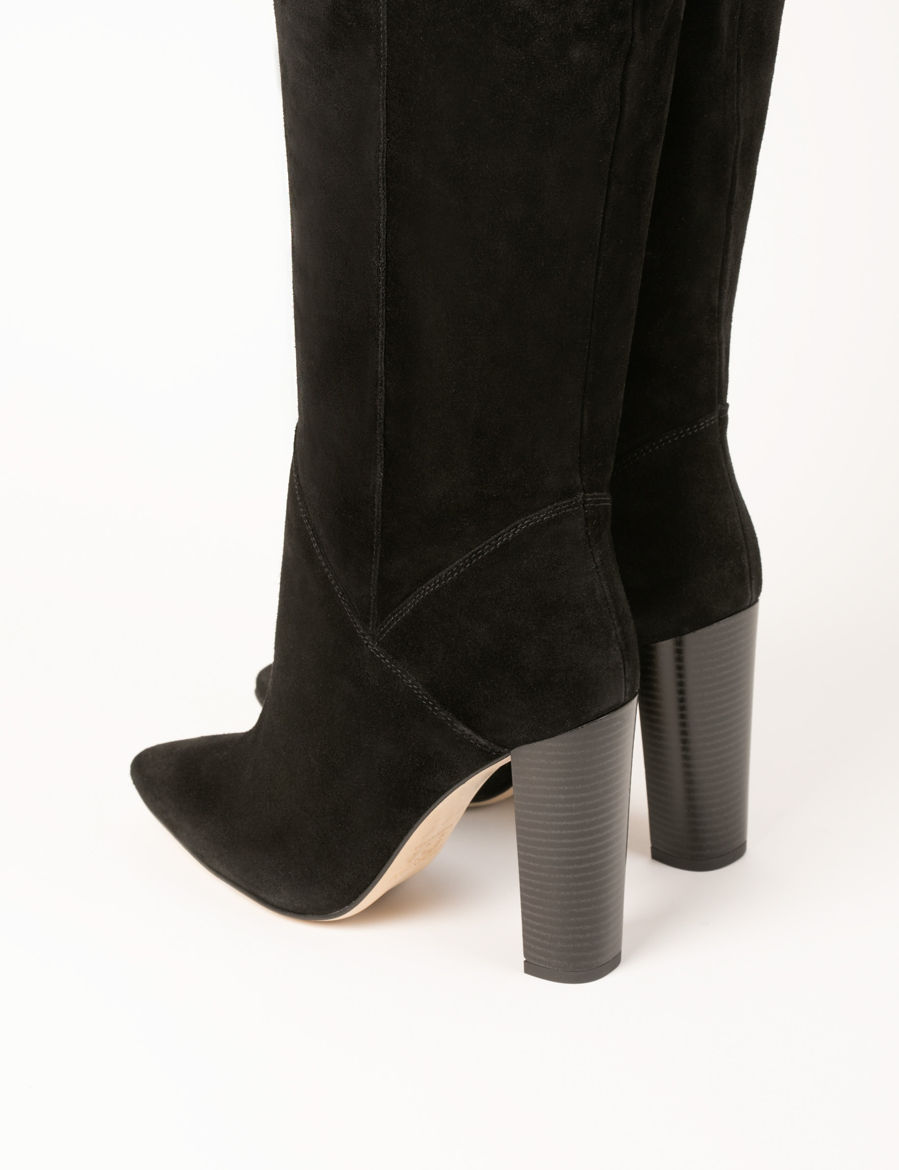 Bottes cuissardes à talons en cuir noir femme Bottes cuissardes à talons en cuir noir femme