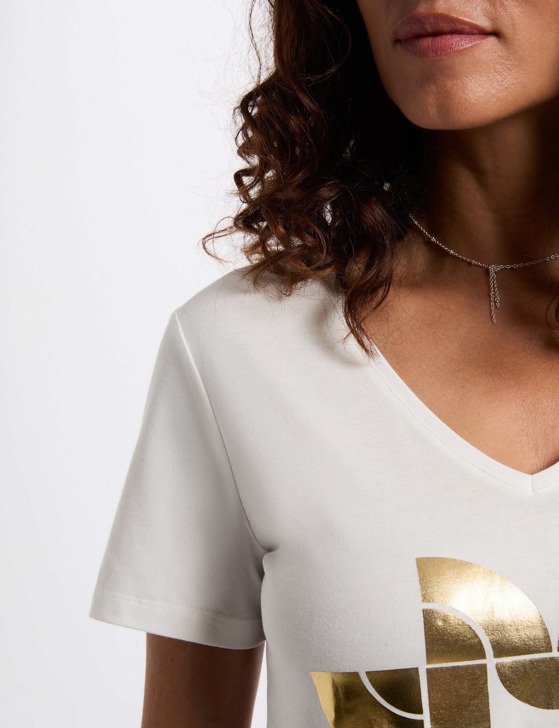 T-shirt court s&eacute;rigraphi&eacute; blanc femme