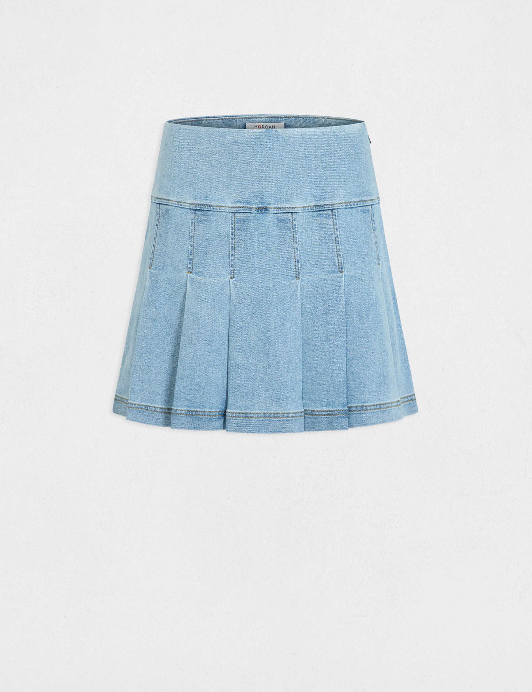 Jupe courte pliss&eacute;e denim stone femme