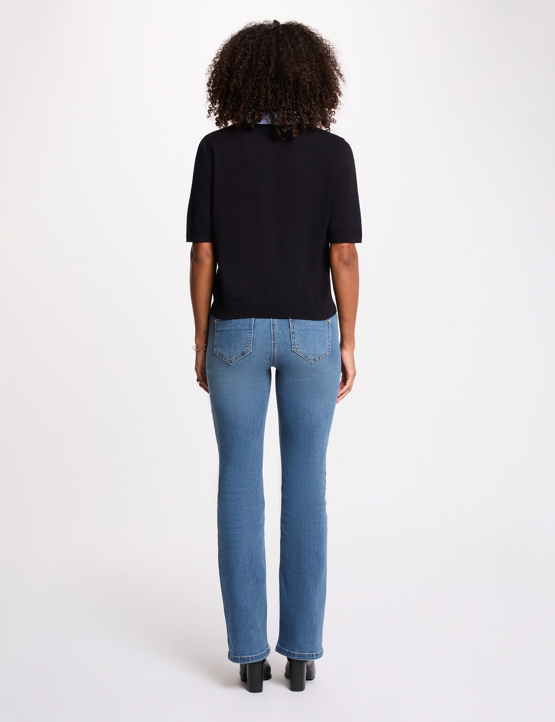 Pull col &agrave; revers bleu marine femme