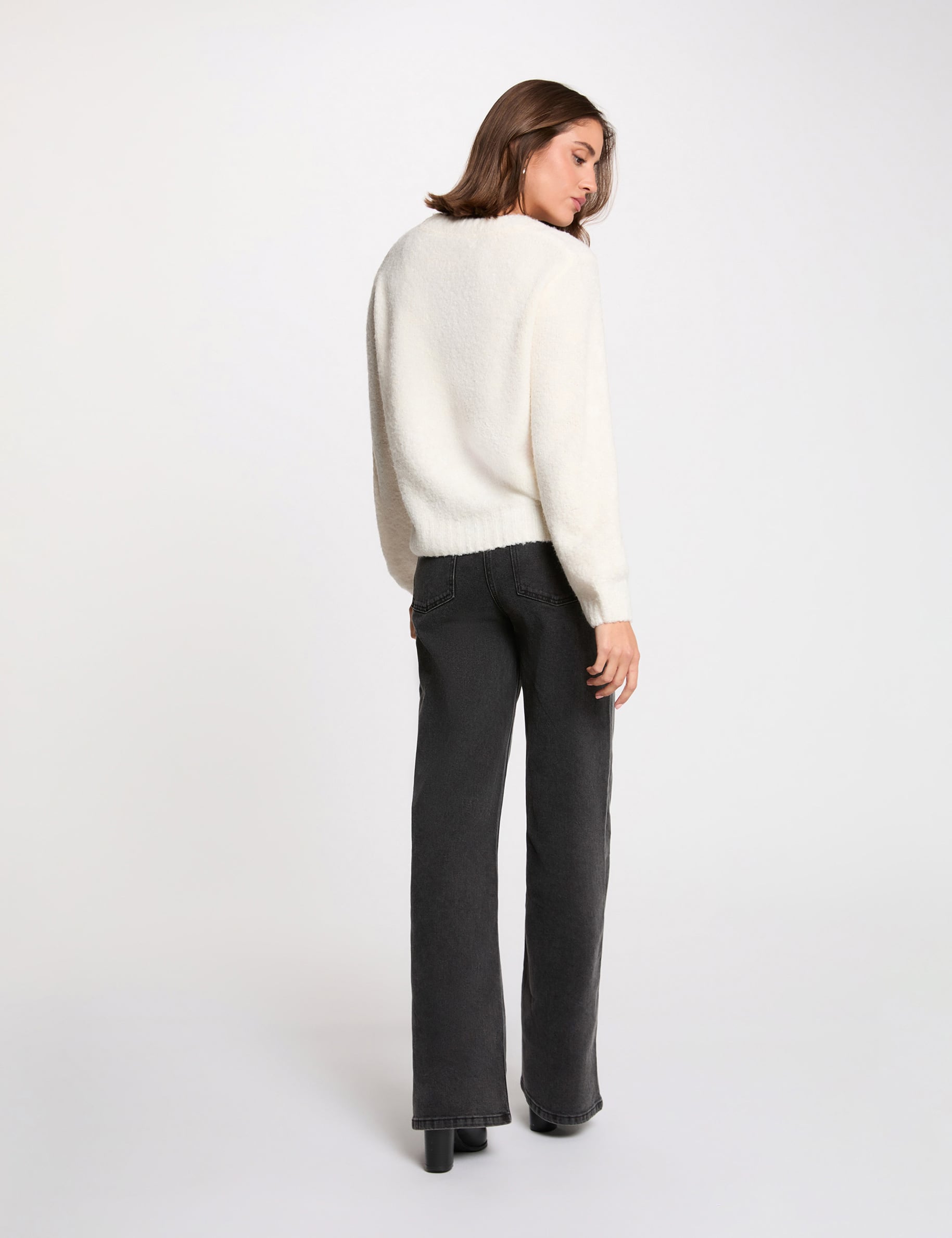 Pull &eacute;pais col rond ivoire femme