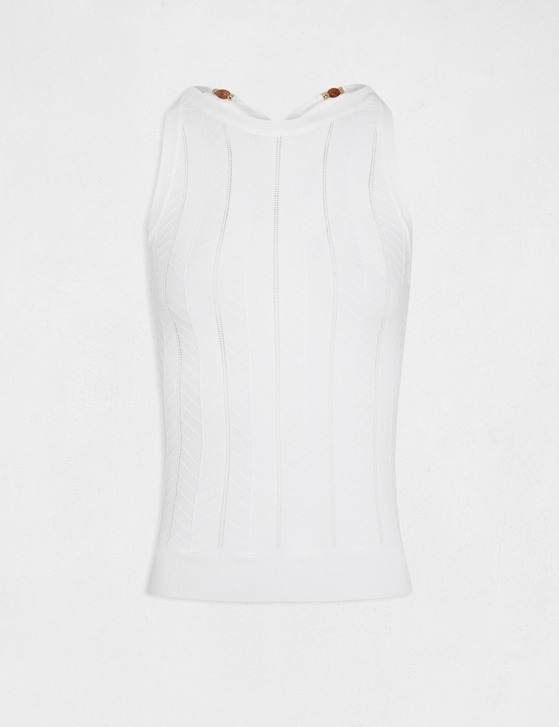 Débardeur pull avec bretelles croisées ecru femme Débardeur pull avec bretelles croisées ecru femme