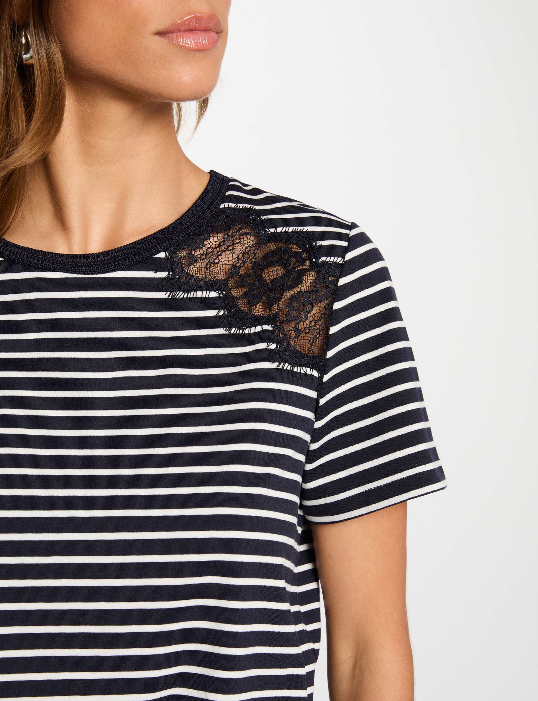T-shirt manches courtes ray&eacute; bleu marine femme