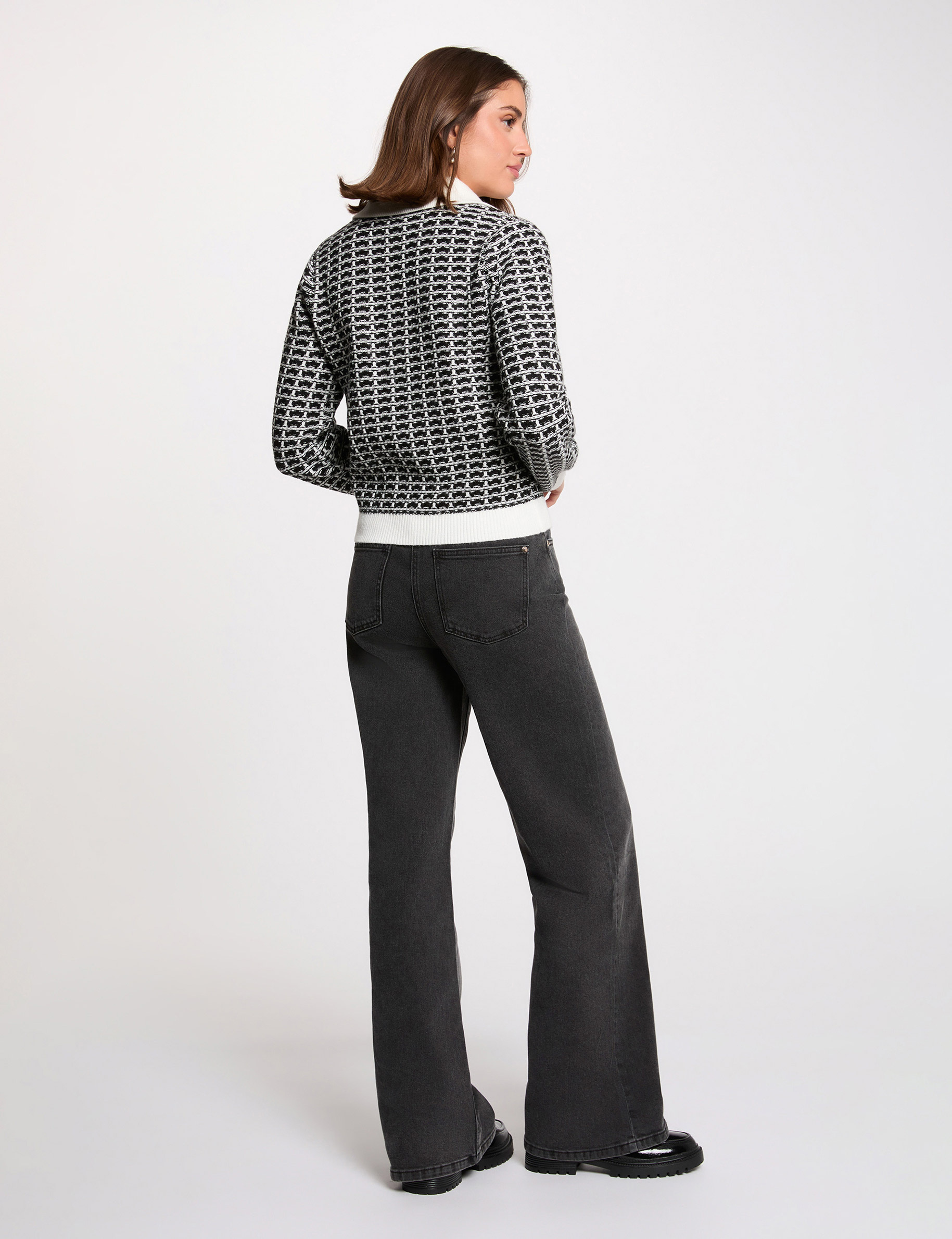 Veste jacquard chevron noir femme