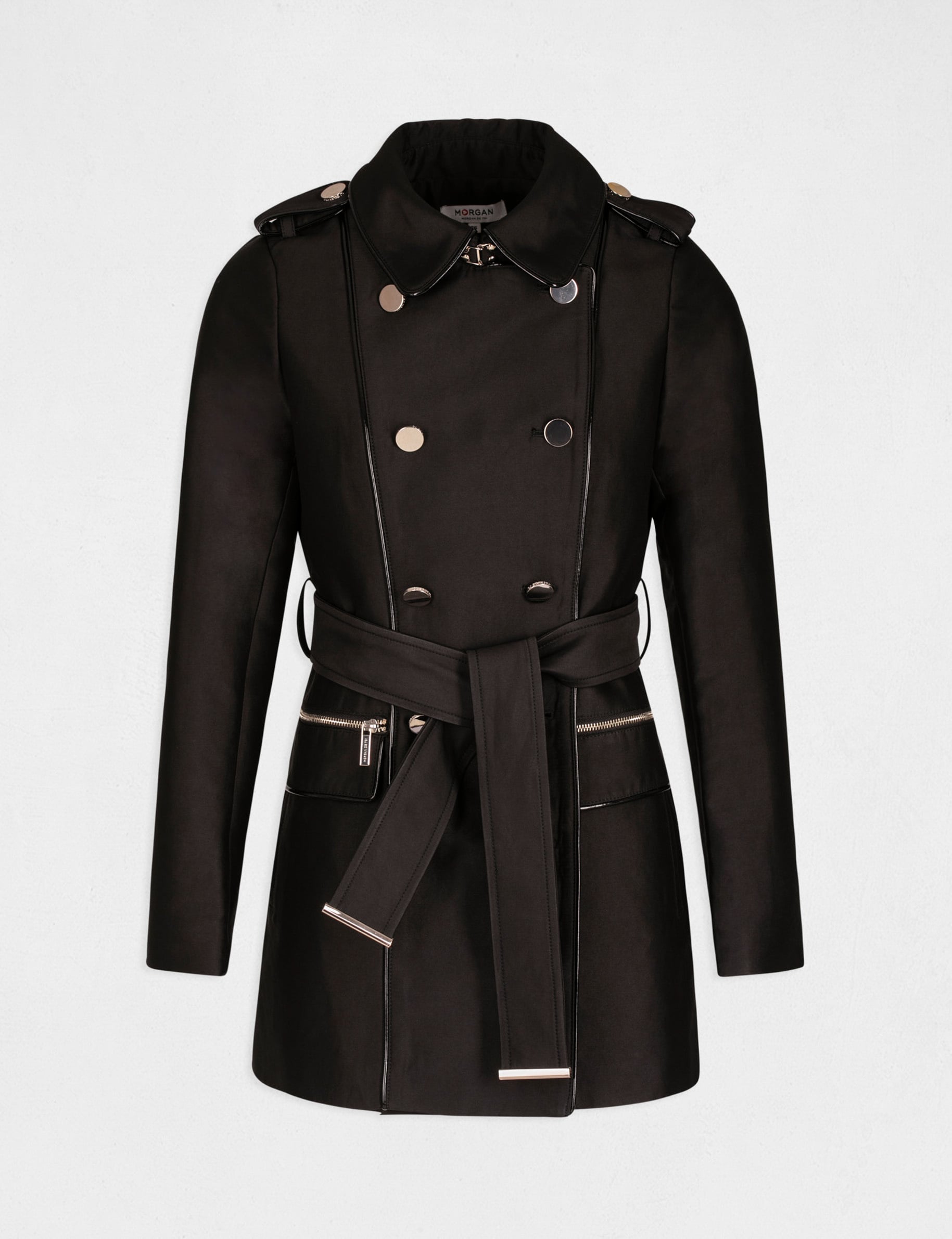 Trench droit ceintur&eacute; noir femme