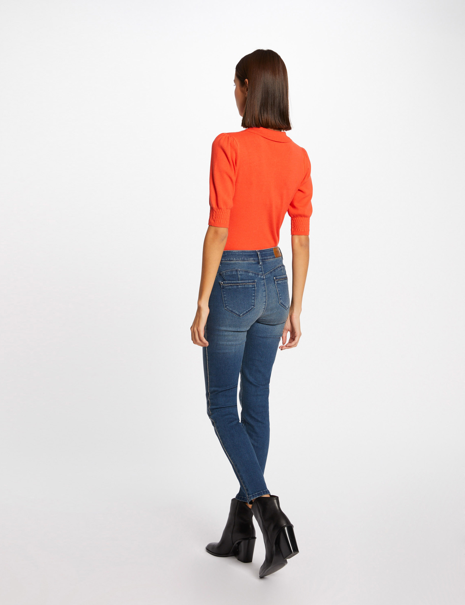 Pull manches courtes à col polo orange femme Pull manches courtes à col polo orange femme