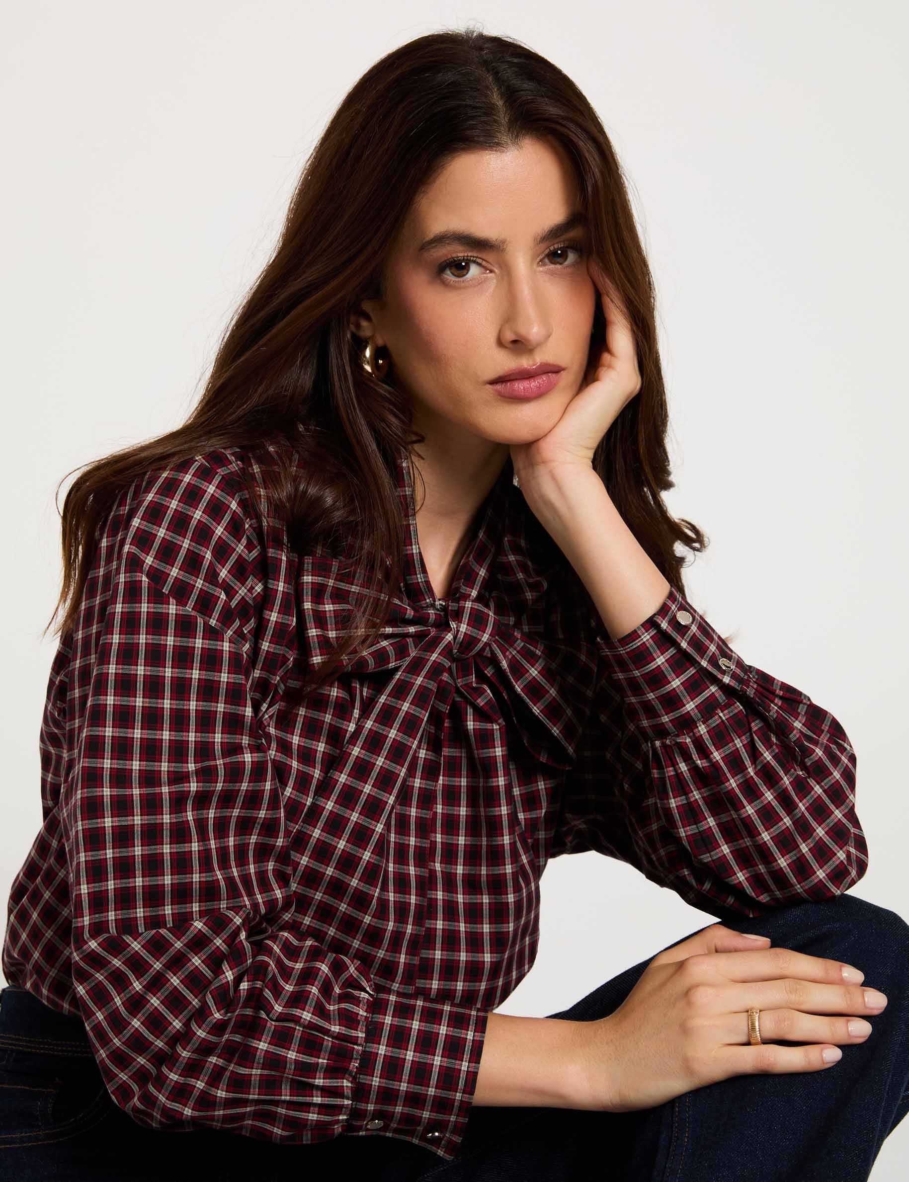 Chemise col lavalli&egrave;re multicolore femme