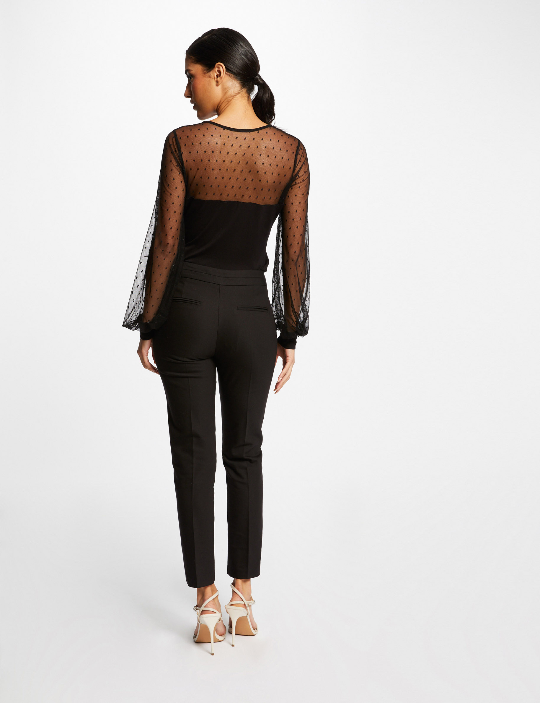 Body manches longues à plumetis noir femme