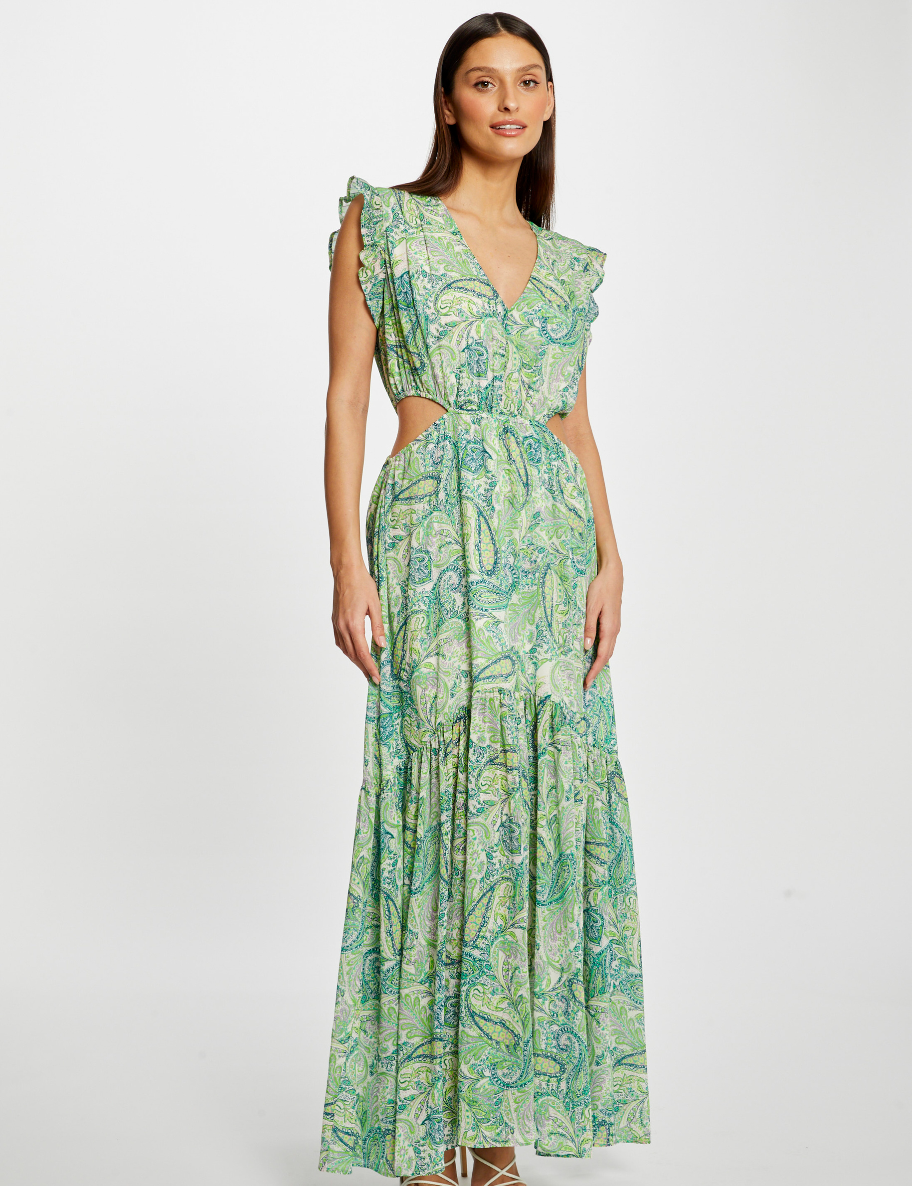 Robe longue évasée imprimé cachemire multico femme Robe longue évasée imprimé cachemire multico femme