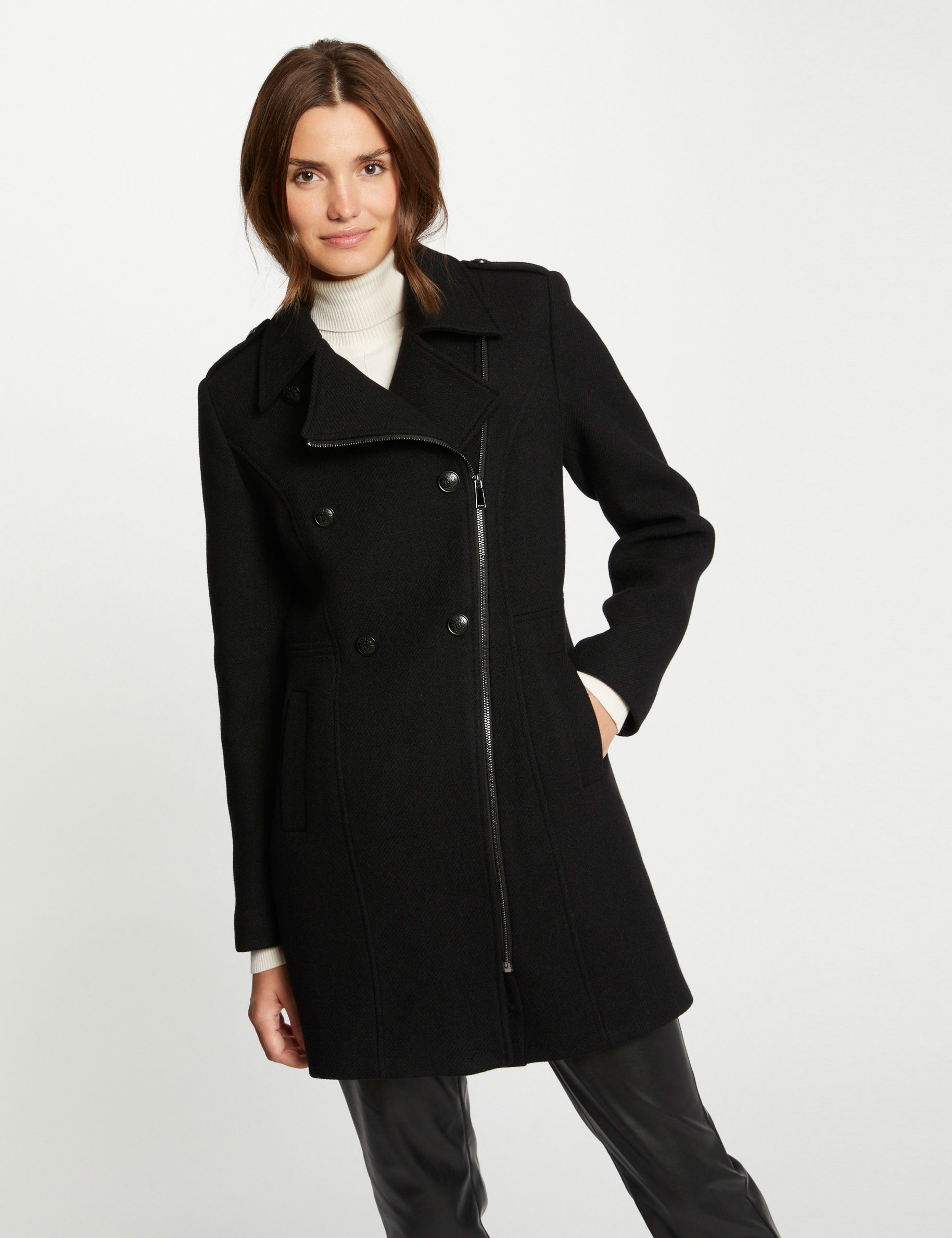 Manteau cintré avec boutons noir femme