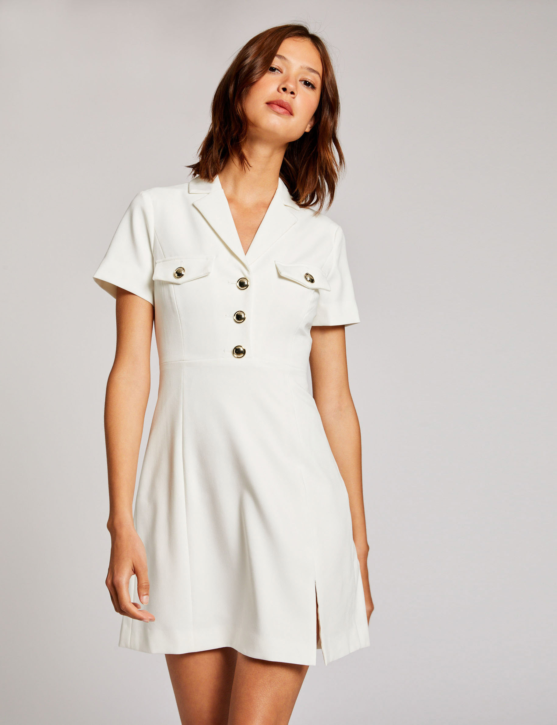 Robe ajustée avec manches courtes ecru femme Robe ajustée avec manches courtes ecru femme