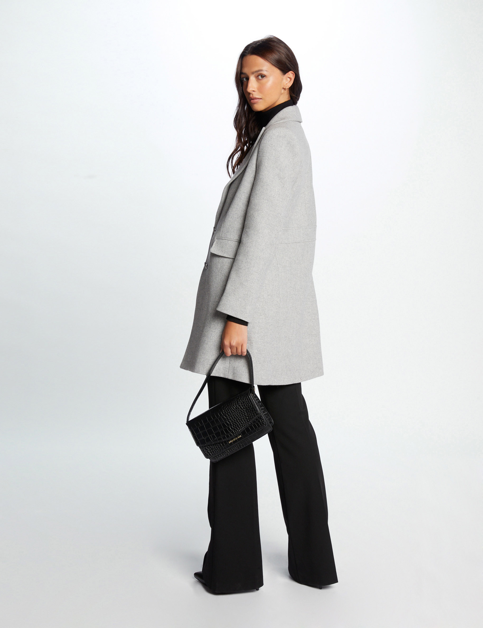 Manteau long boutonn gris clair femme Morgan