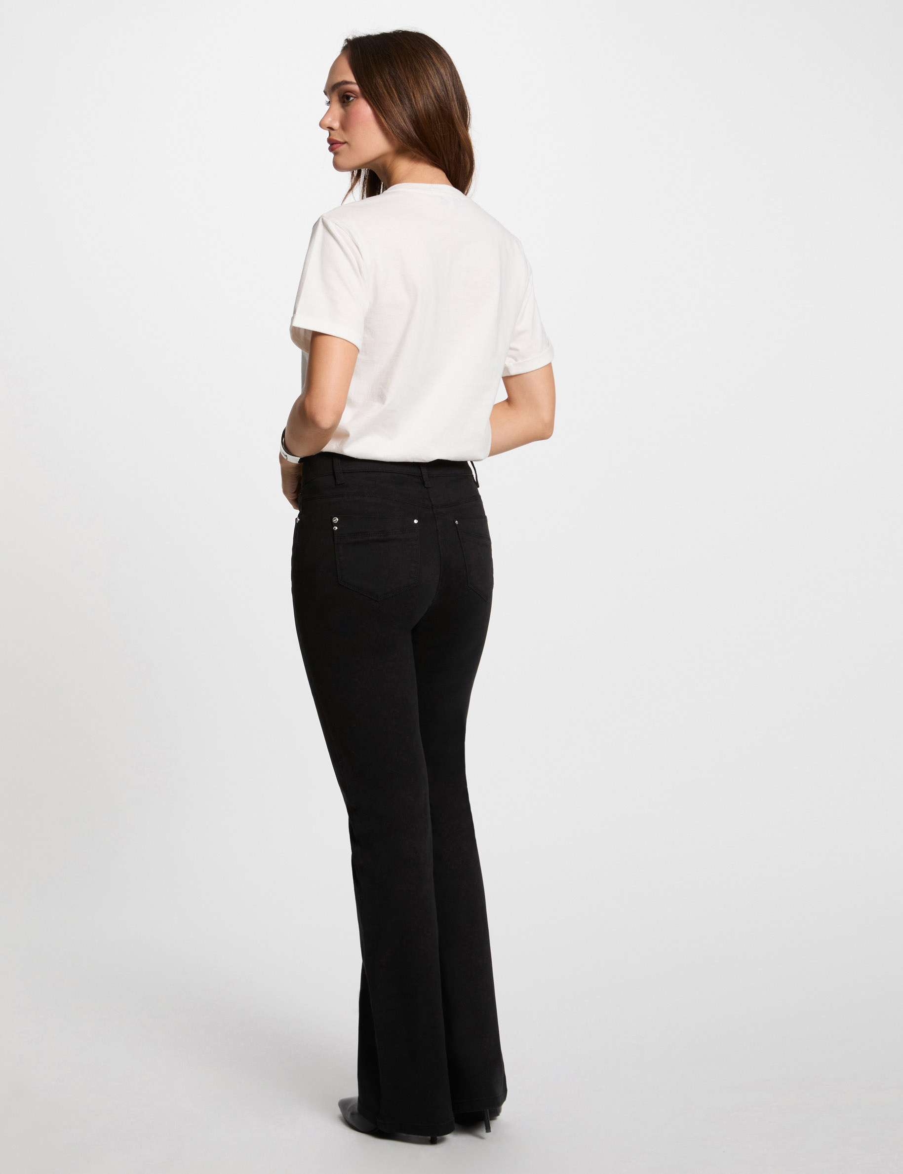 pantalon bootcut boutonne noir femme Pantalon bootcut boutonné noir femme