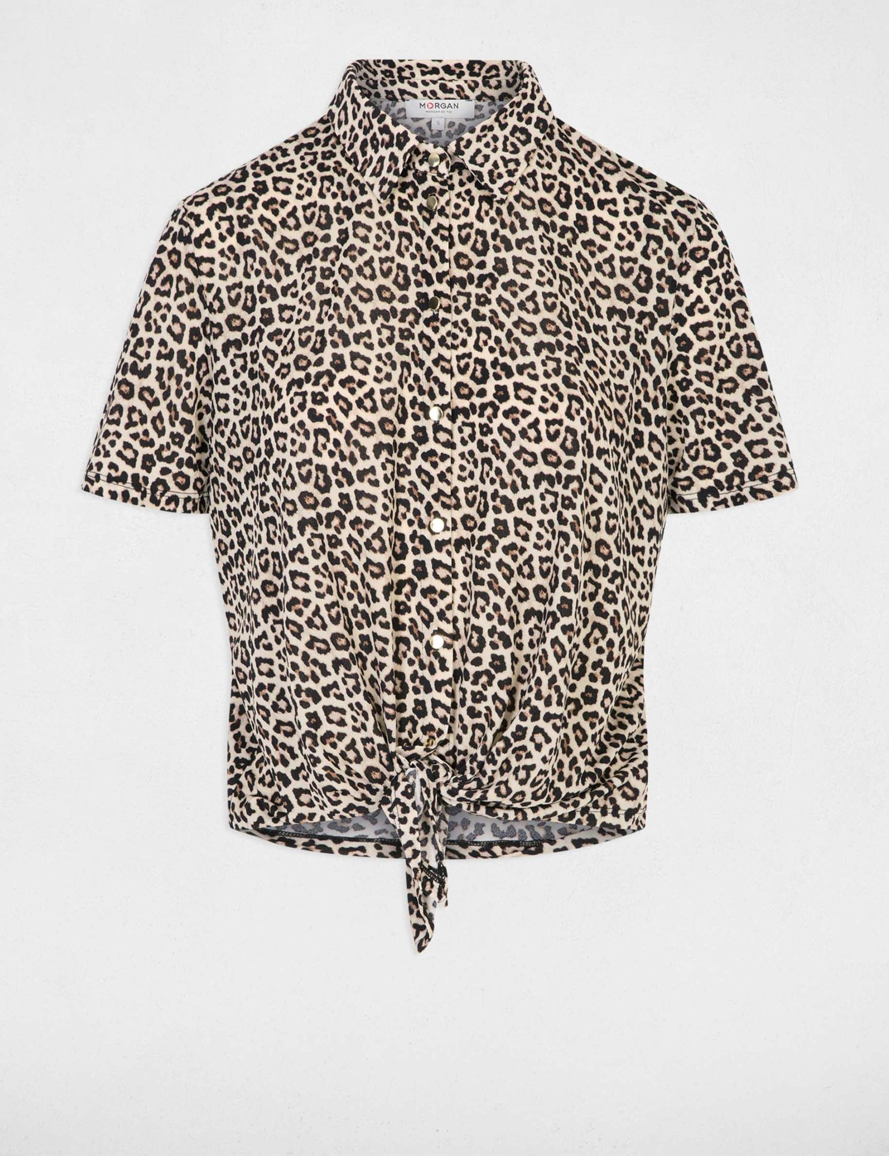 Chemise nou&eacute;e col &agrave; revers multicolore femme