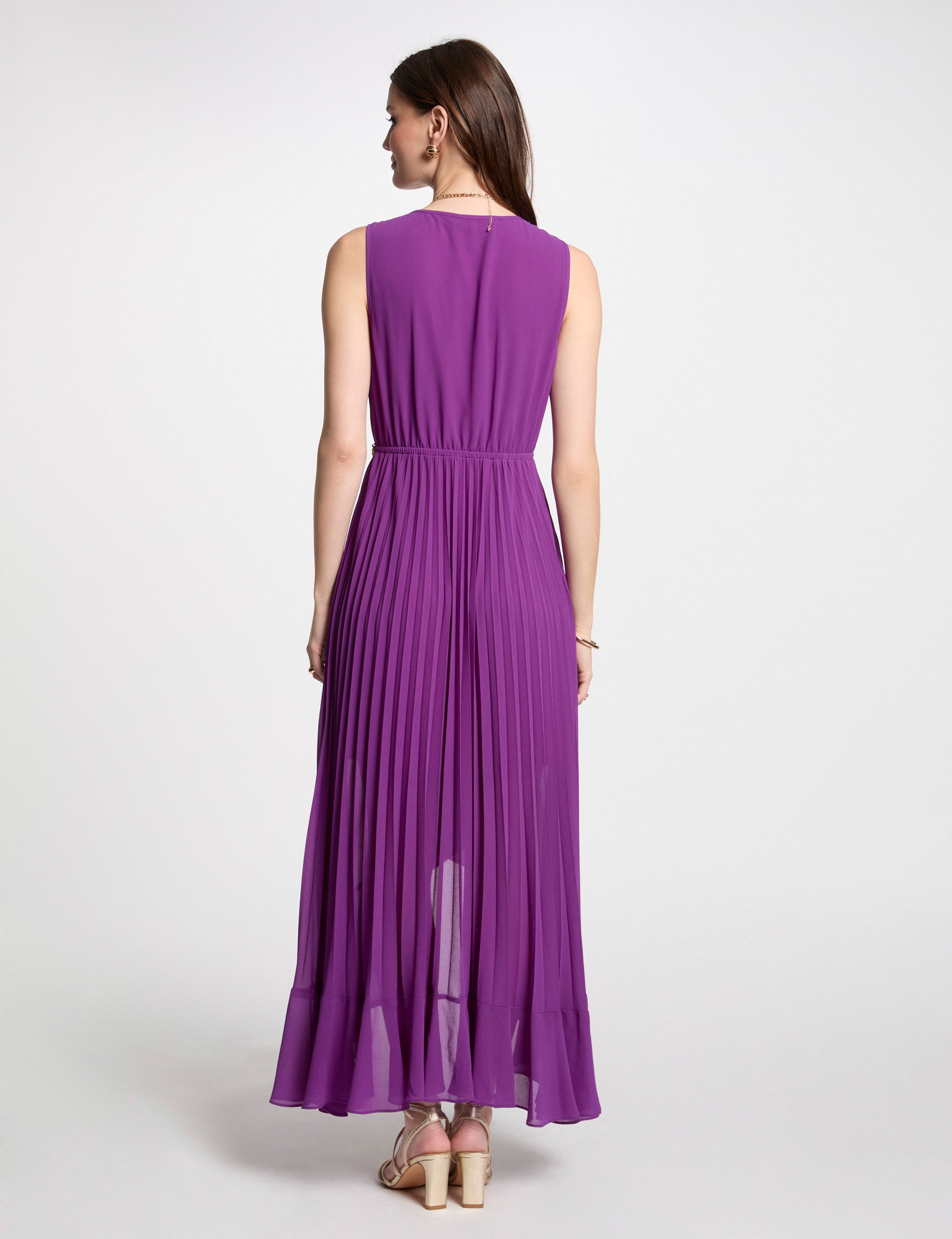 robe longue fluide plissee violet femme Robe longue fluide plissée violet femme