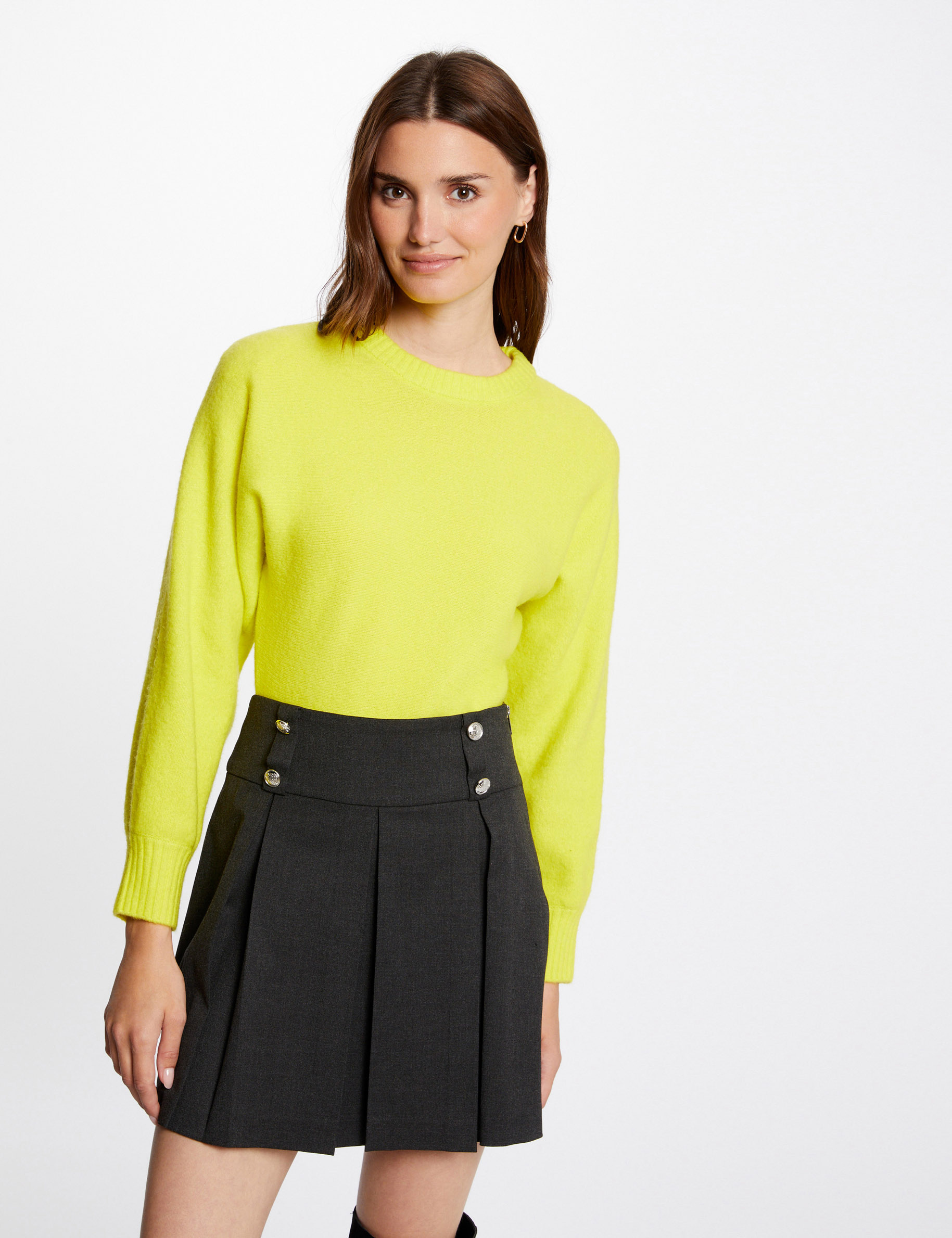 Pull manches longues à col rond anis femme