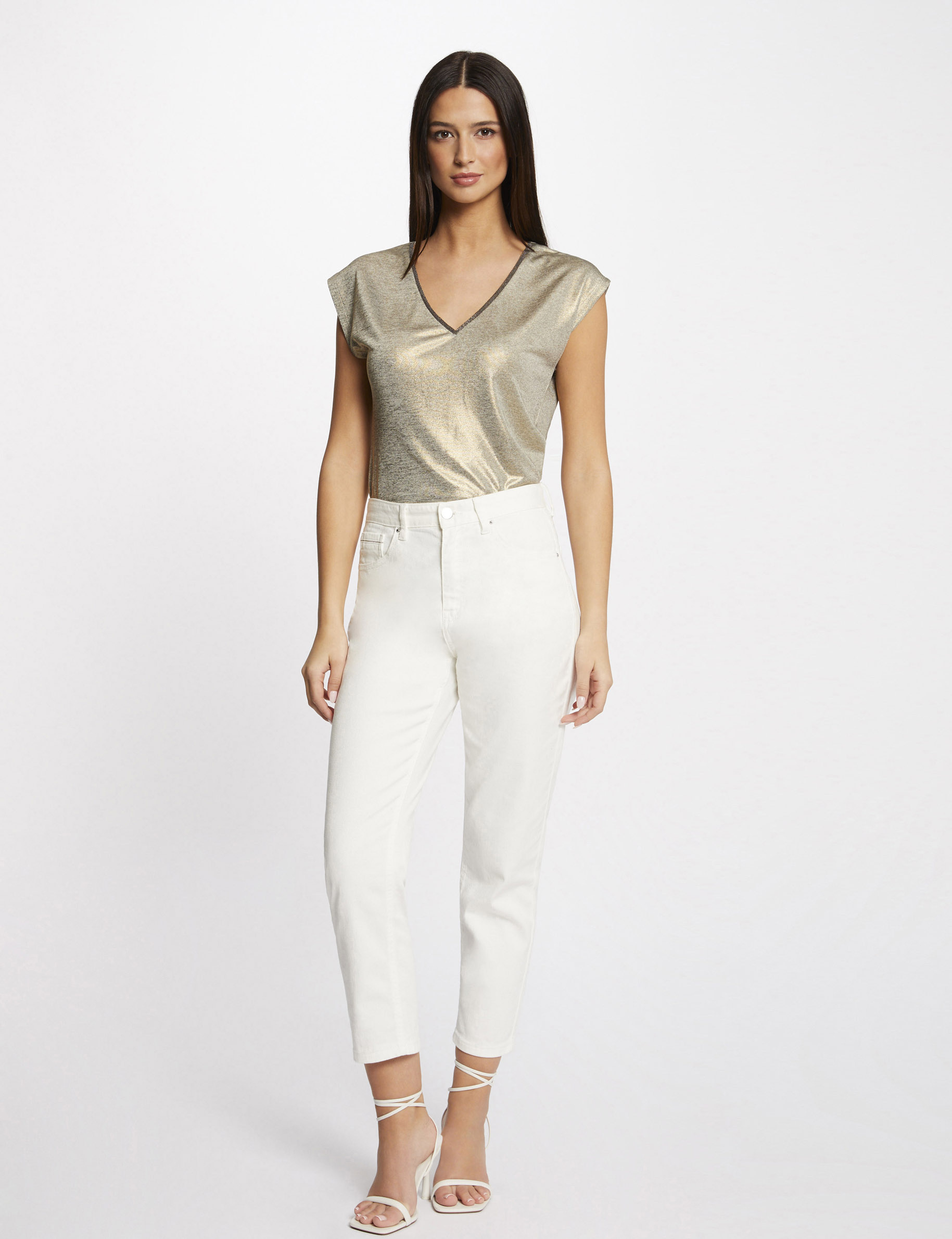 T-shirt manches courtes m&eacute;tallis&eacute; dore femme