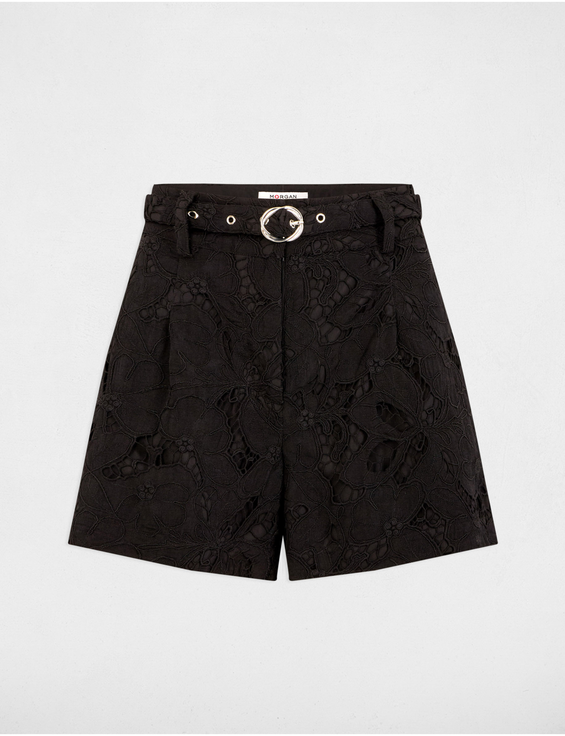 Short taille haute dentelle noir femme