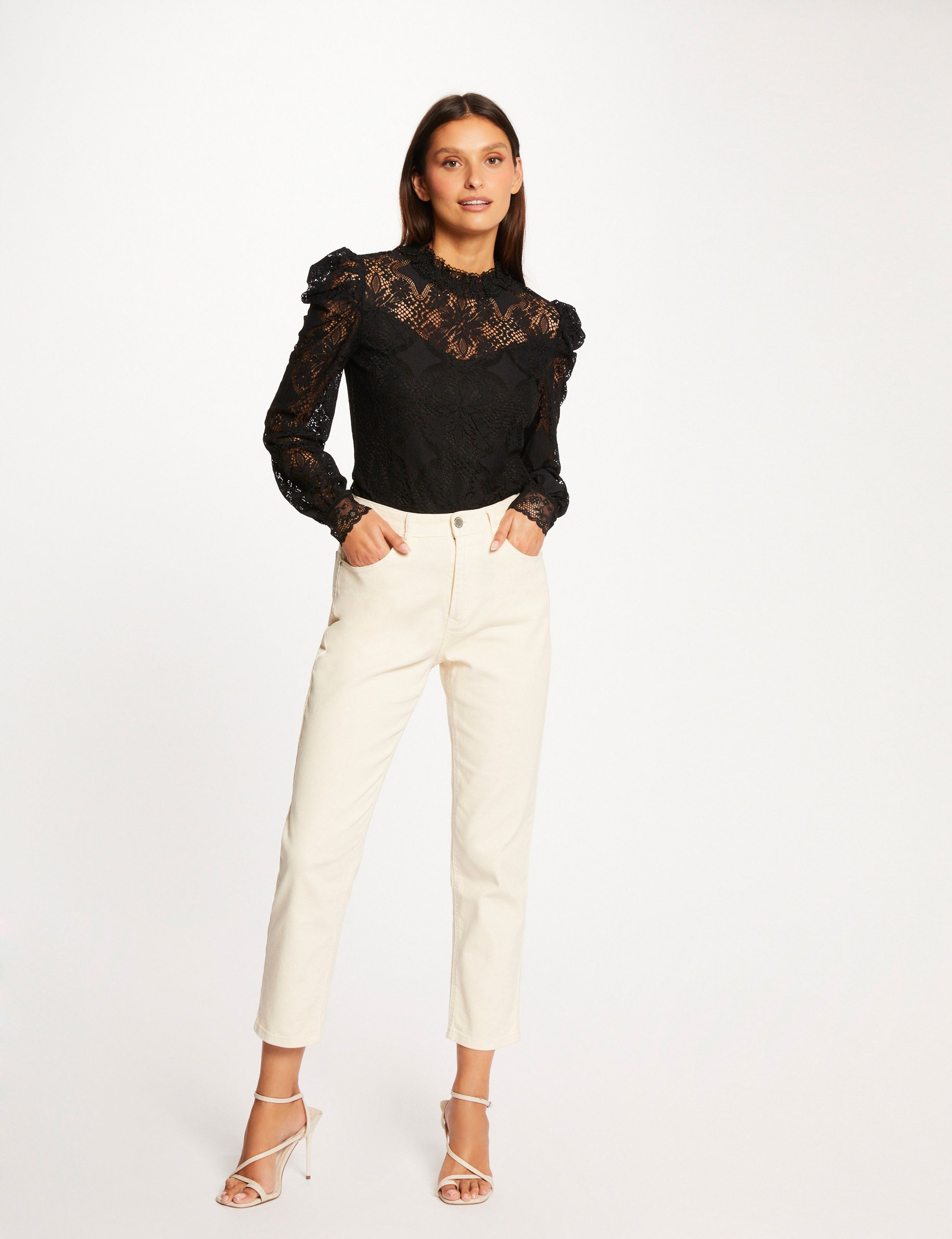 t shirt manches longues en dentelle noir femme T-shirt manches longues en dentelle noir femme