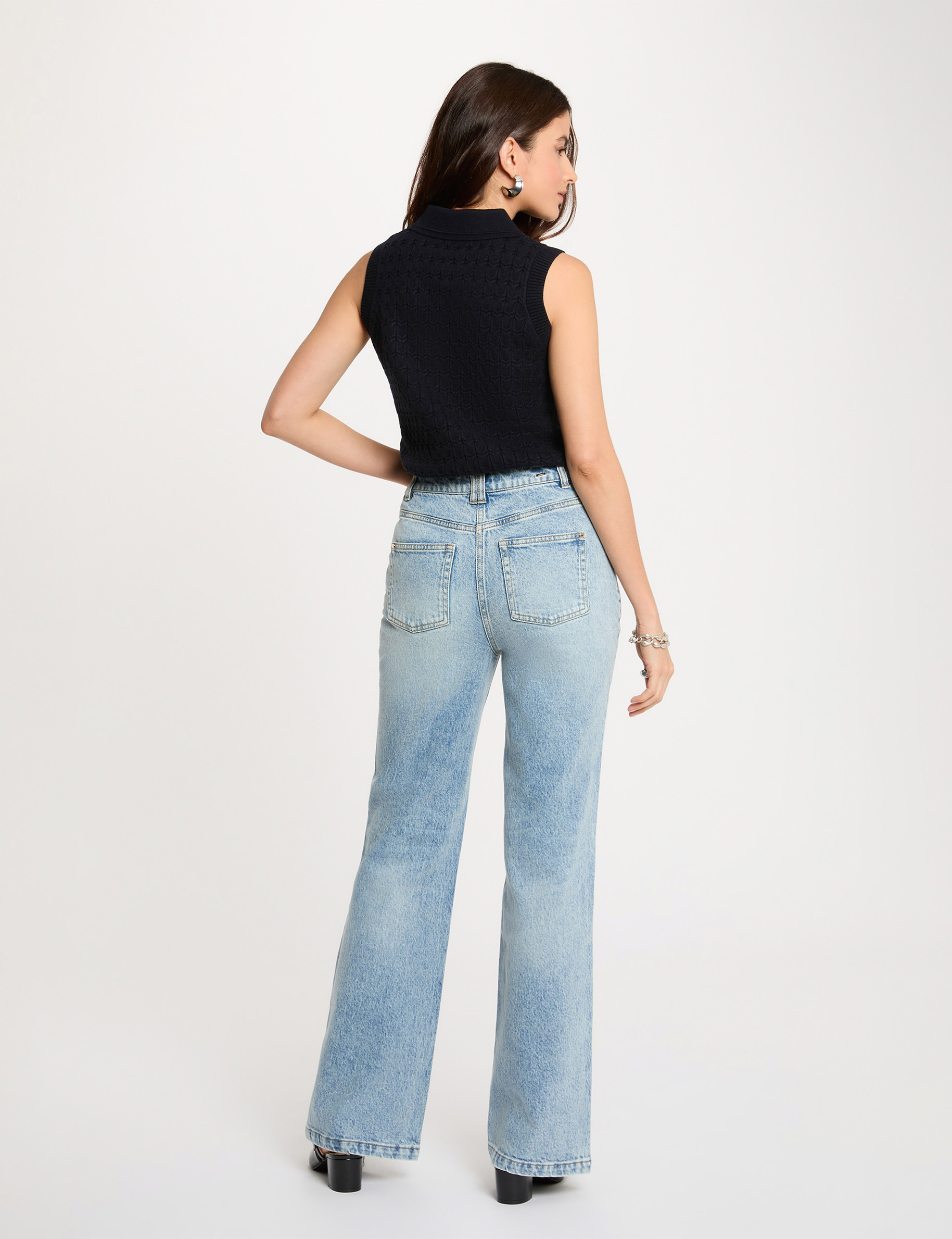 Jean large taille haute denim double stone femme