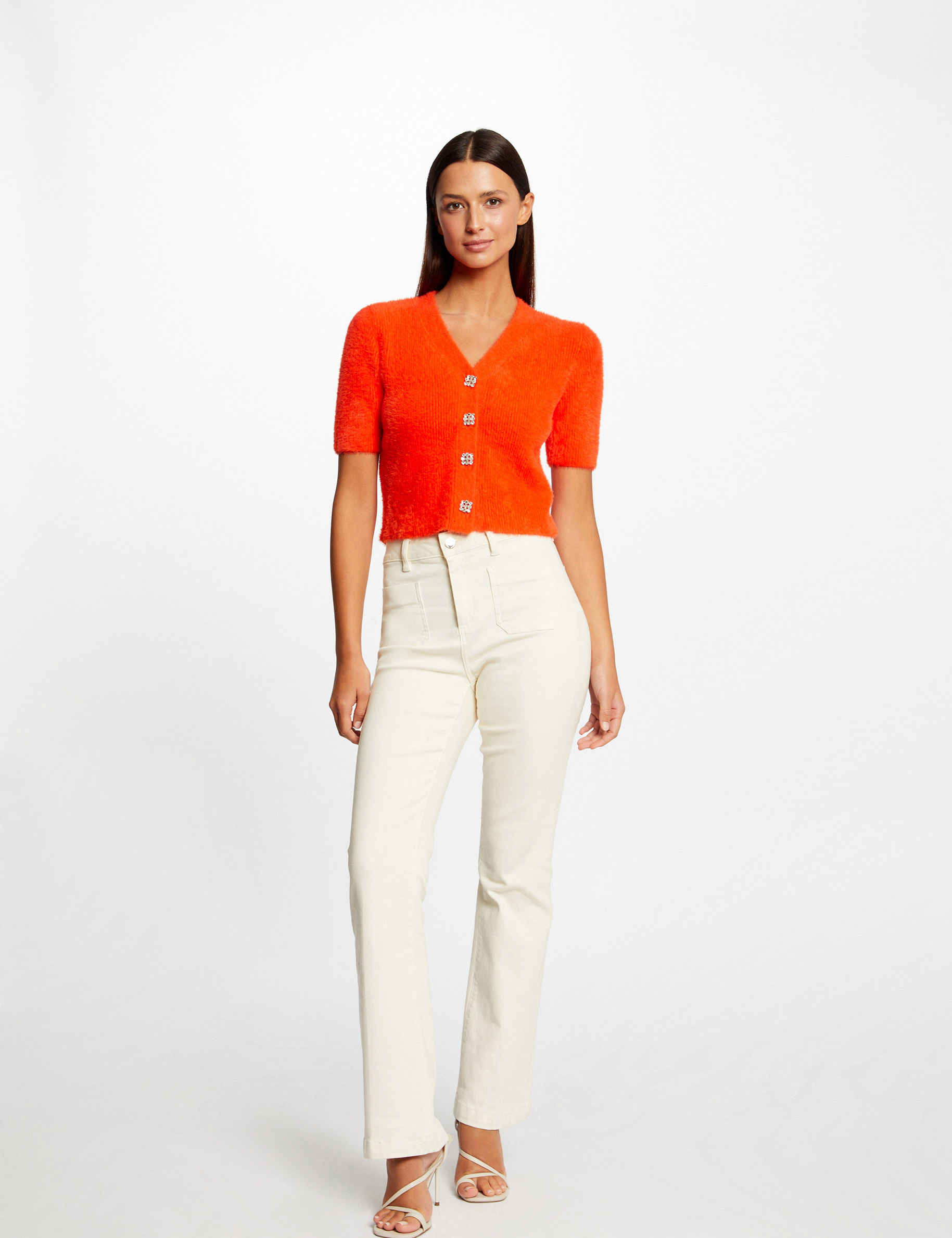 pull manches courtes a boutons orange femme Pull manches courtes à boutons orange femme