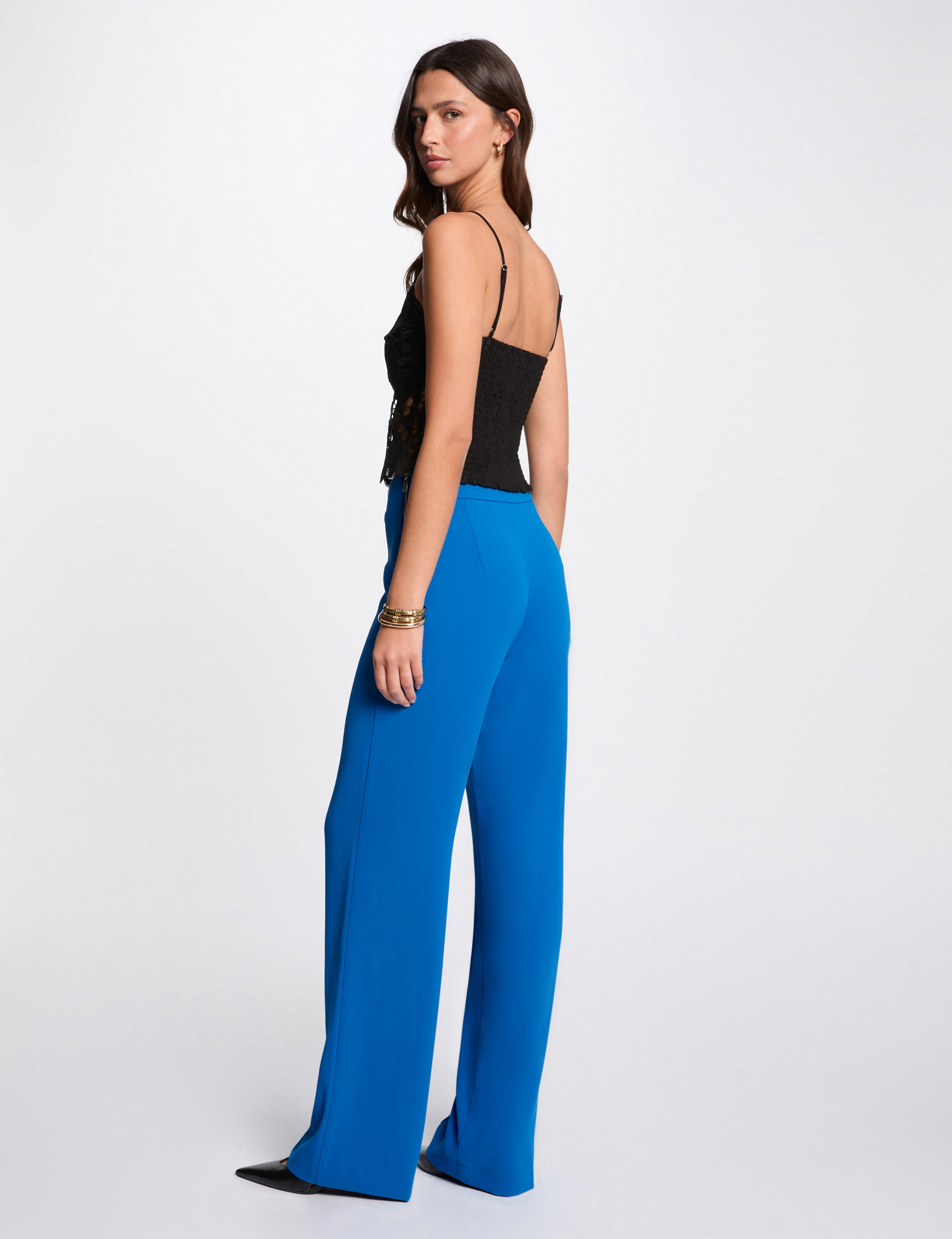 pantalon jambe large fluide bleu electrique femme Pantalon jambe large fluide bleu electrique femme