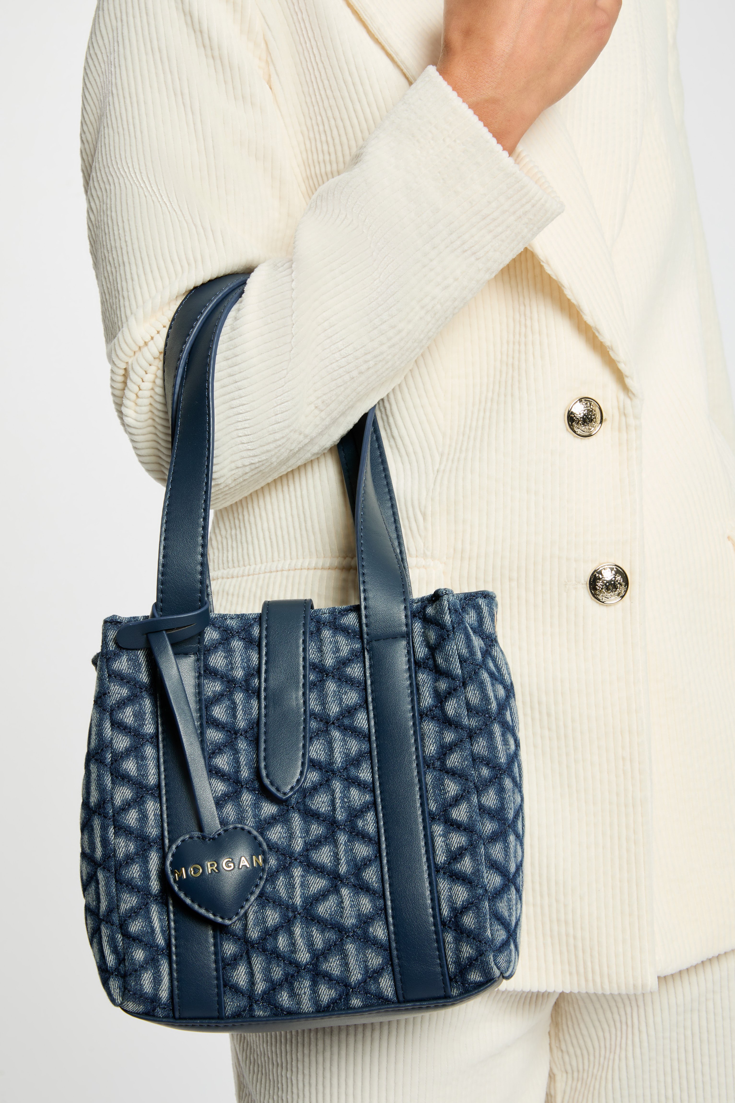 Sac cabas matelass&eacute; denim stone femme