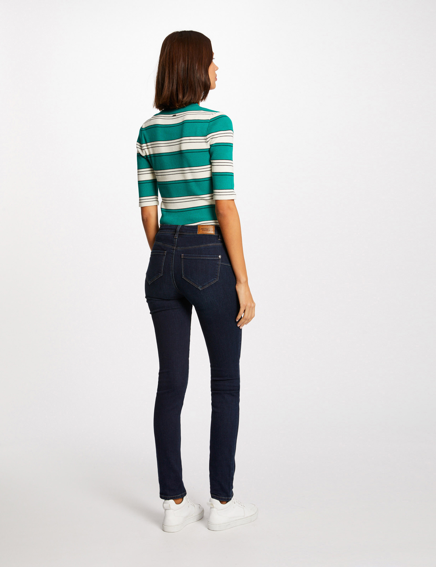 Pull manches courtes à rayures vert moyen femme Pull manches courtes à rayures vert moyen femme