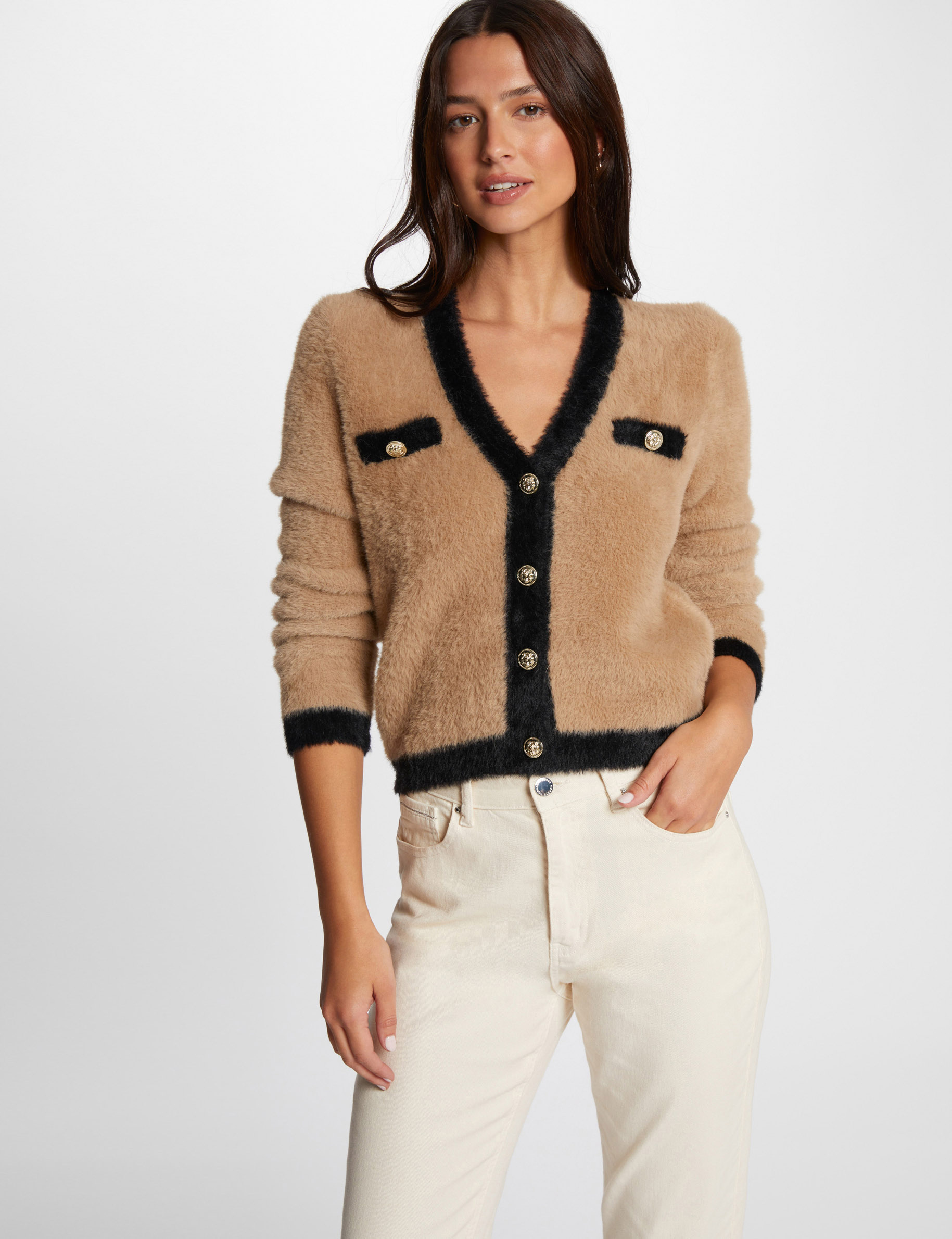 Pull maille duveteuse camel femme Morgan