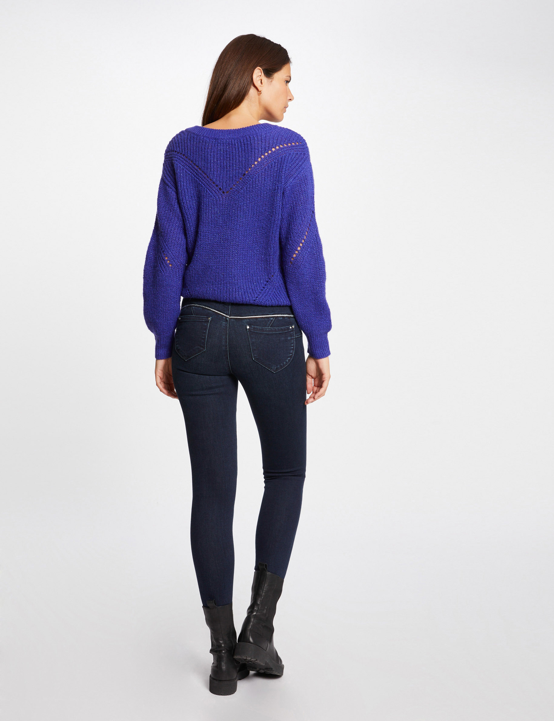 Pull manches longues avec col en V violet femme Pull manches longues avec col en V violet femme