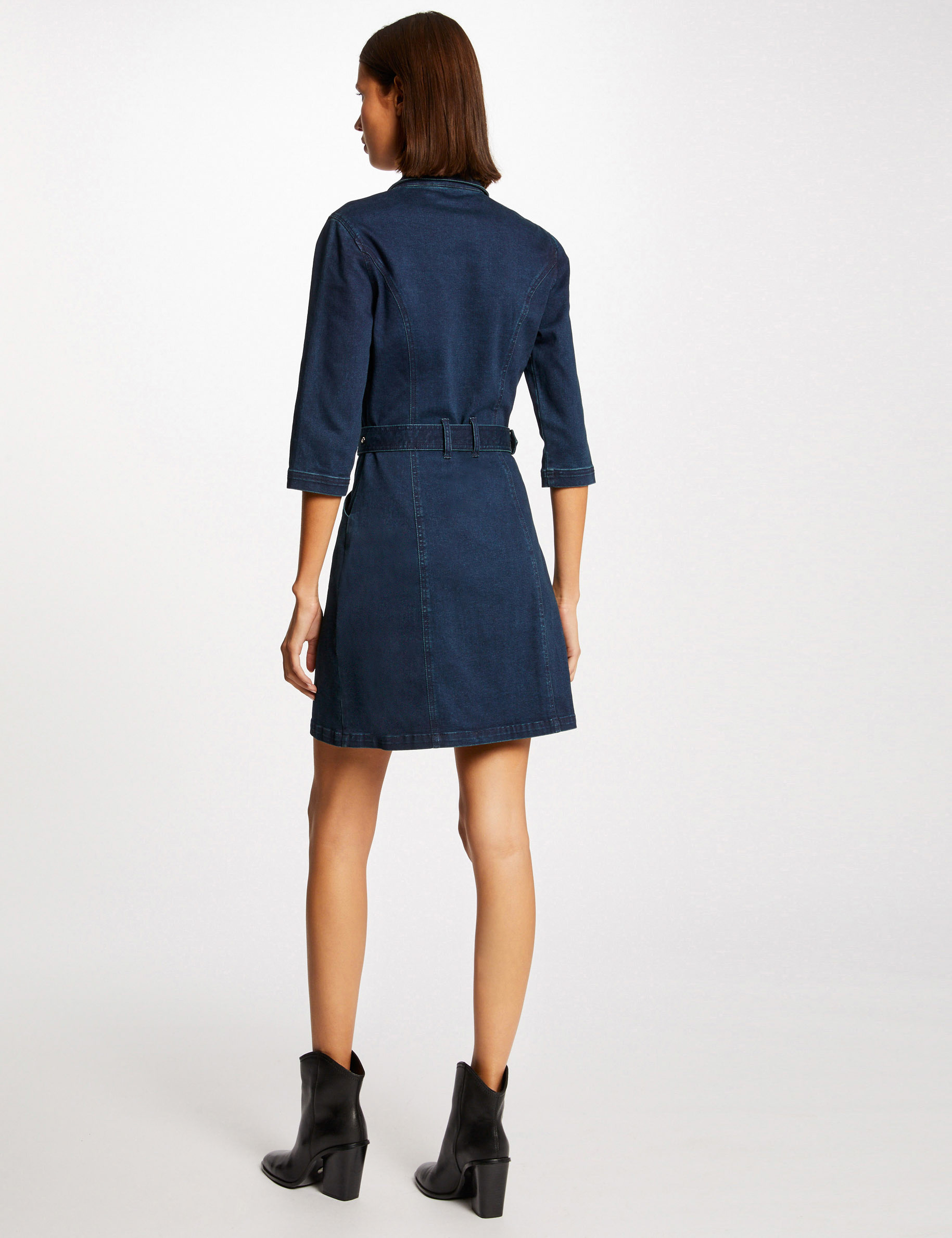 Robe trapèze ceinturée en jean jean brut femme Robe trapèze ceinturée en jean jean brut femme