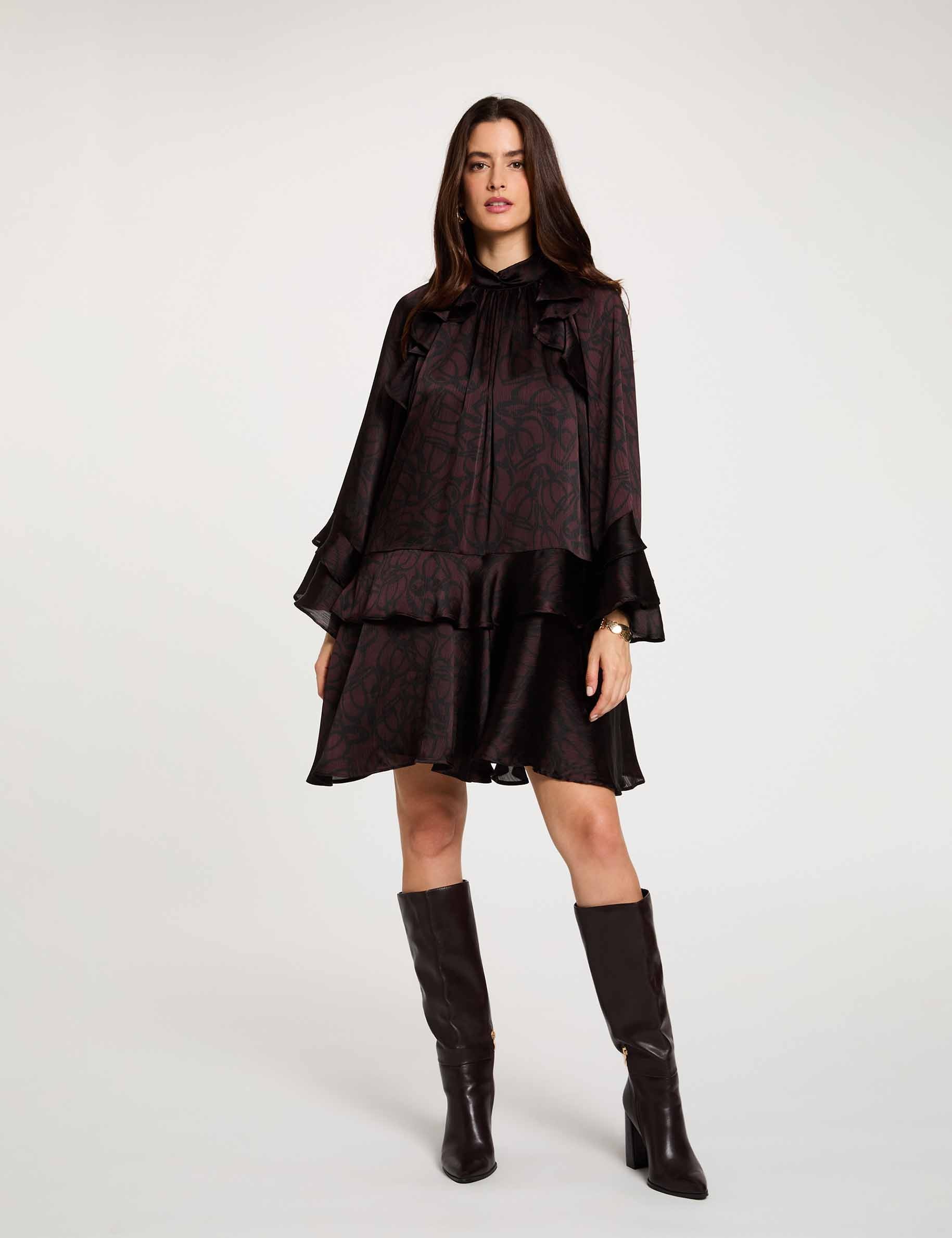Robe courte col montant multicolore femme