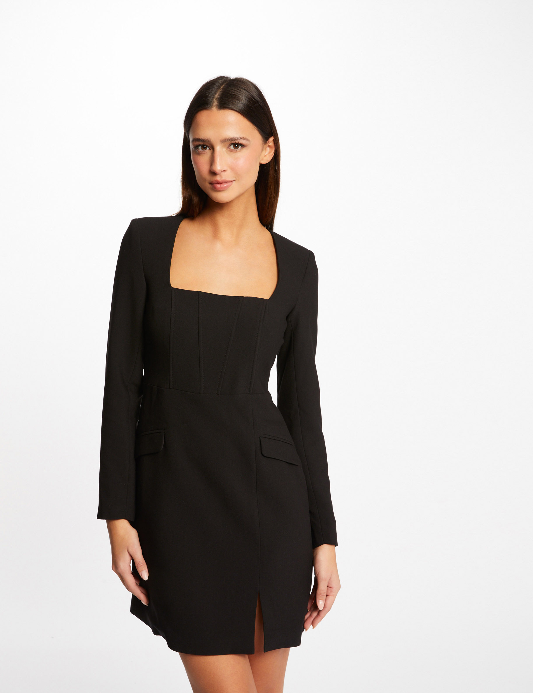 Robe droite manches longues noir femme Robe droite manches longues noir femme