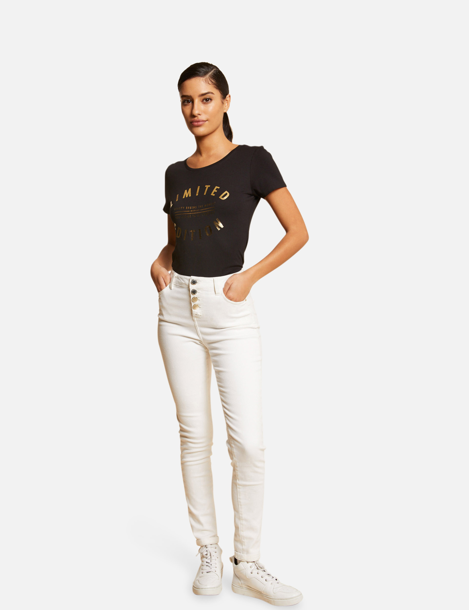 T-shirt manches courtes à inscription noir femme T-shirt manches courtes à inscription noir femme