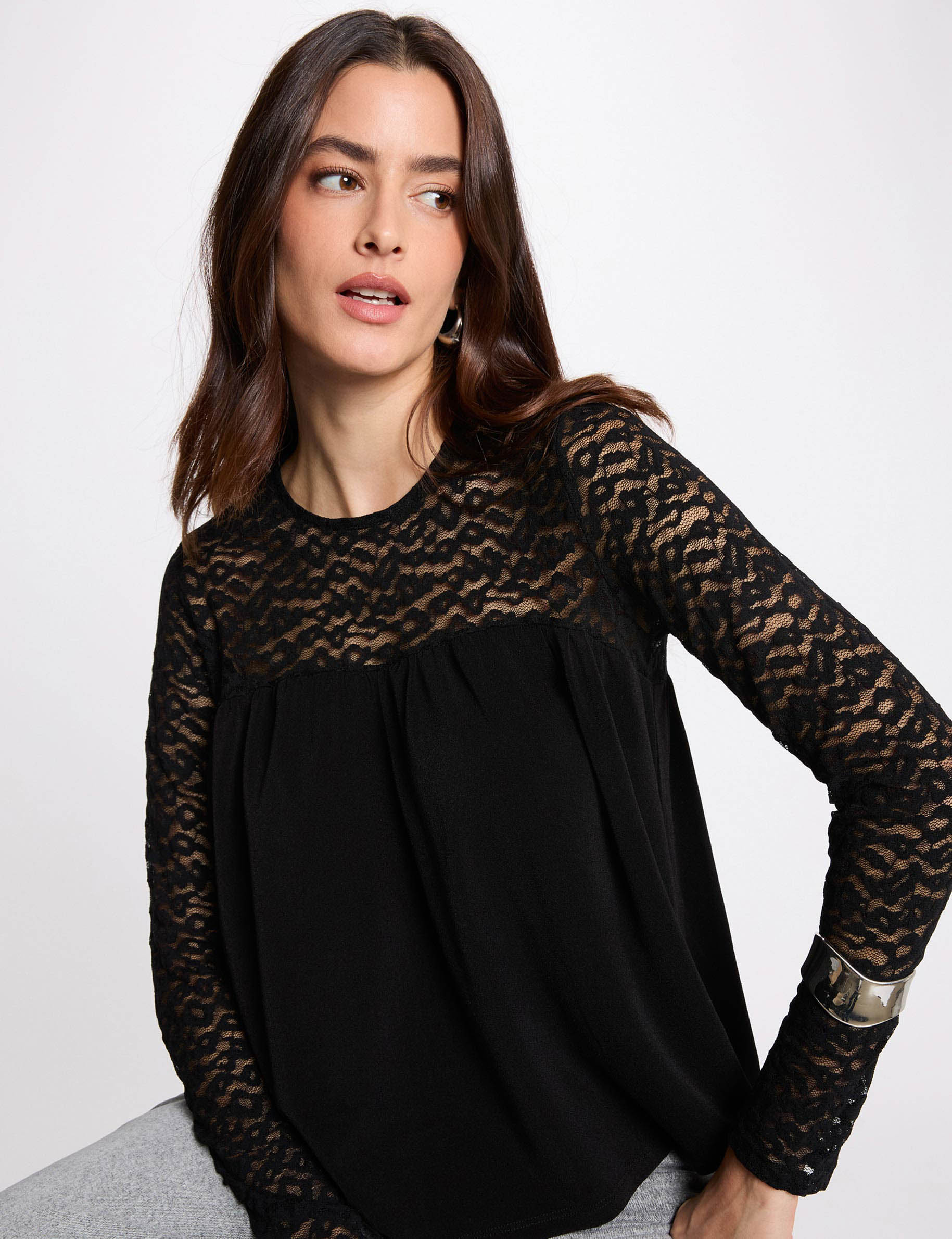 Chemisier Rodebjer Noir Dentelle Transparente Avec Franges - Taille M - Occasion Très Bon état