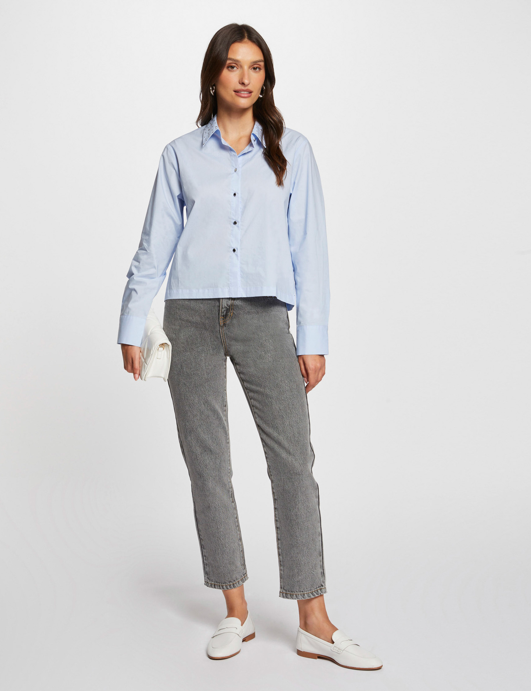 chemise manches longues bleu moyen femme Chemise manches longues bleu moyen femme