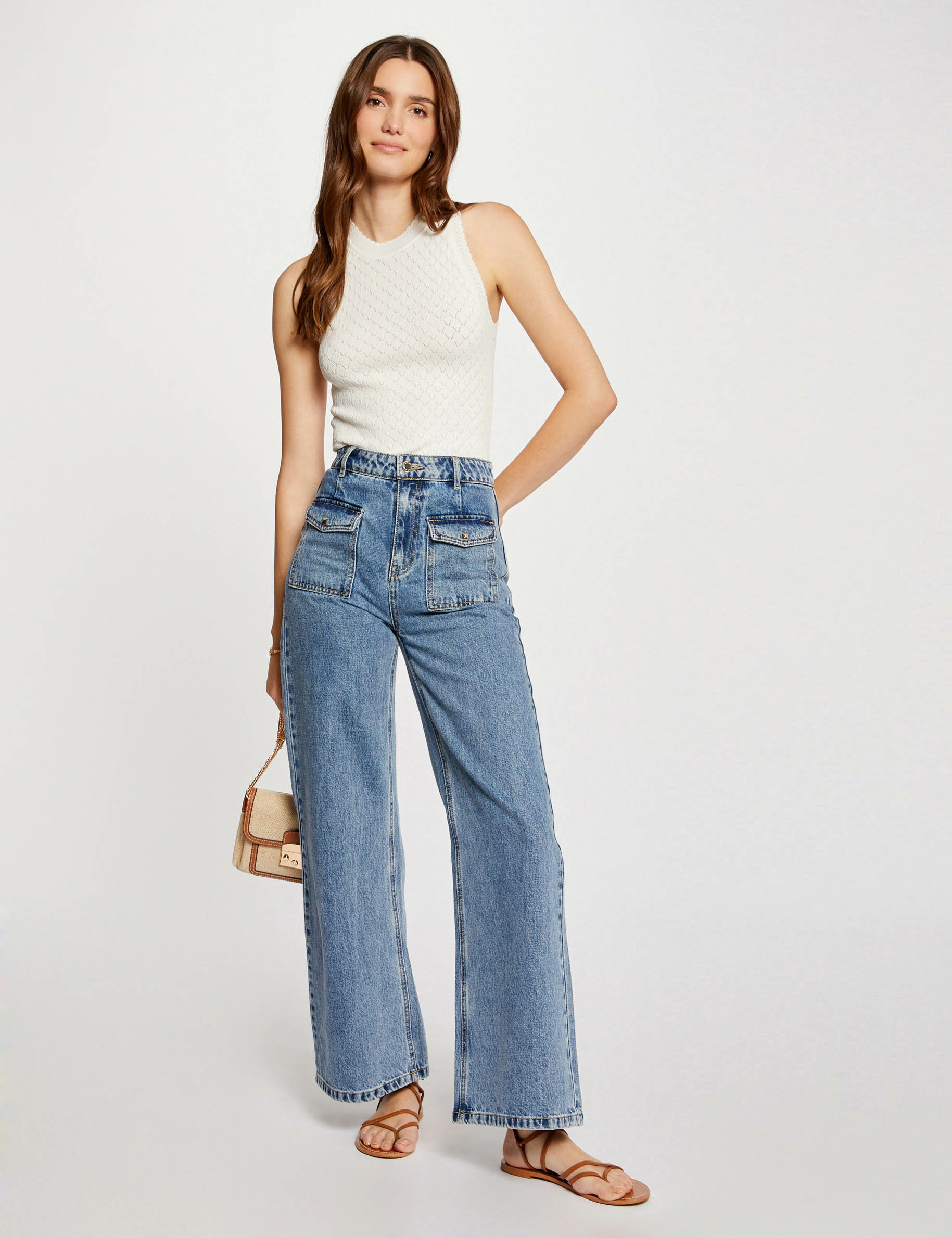 top en maille ajouree ecru femme Top en maille ajourée ecru femme