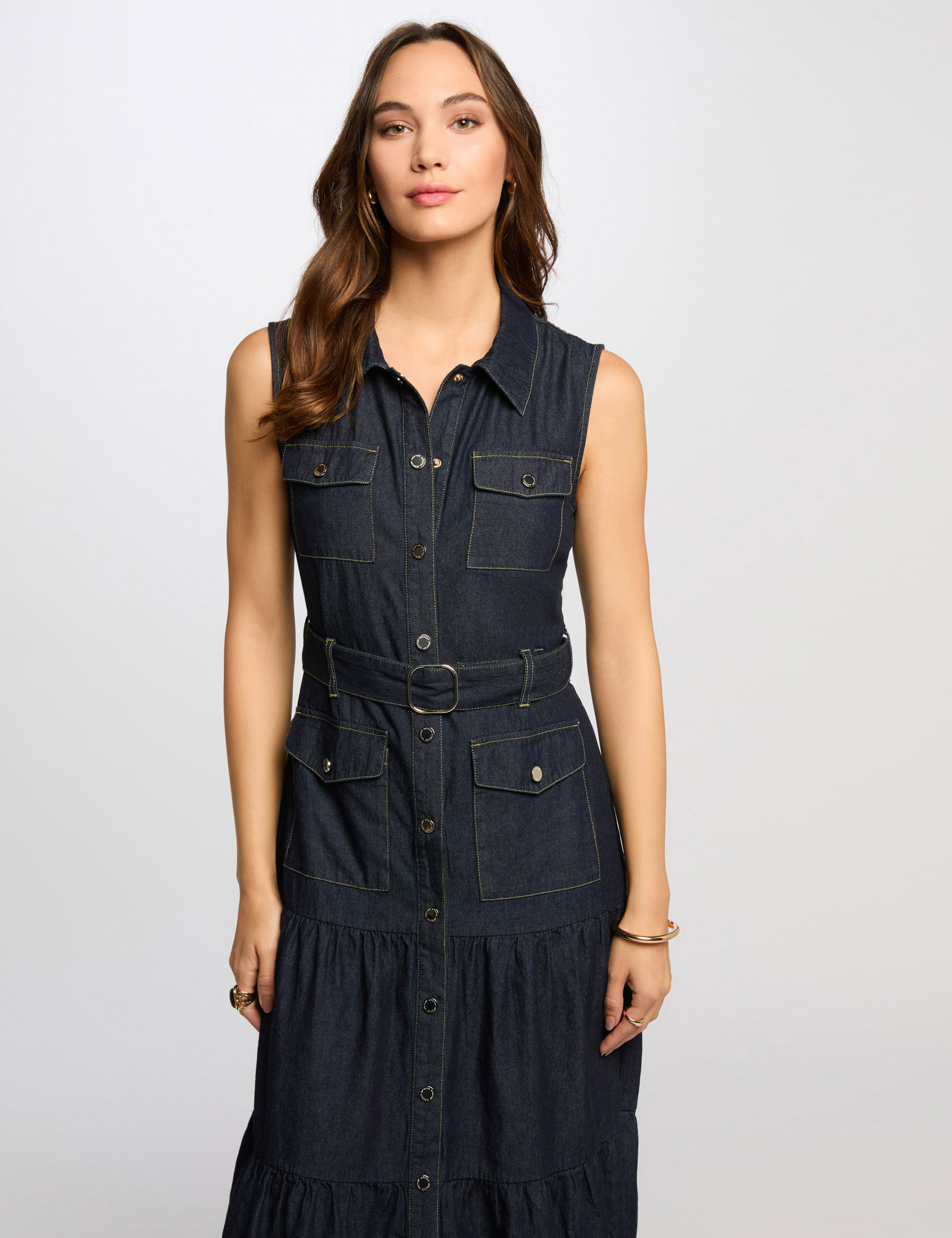 Robe longue droite en jean denim brut femme