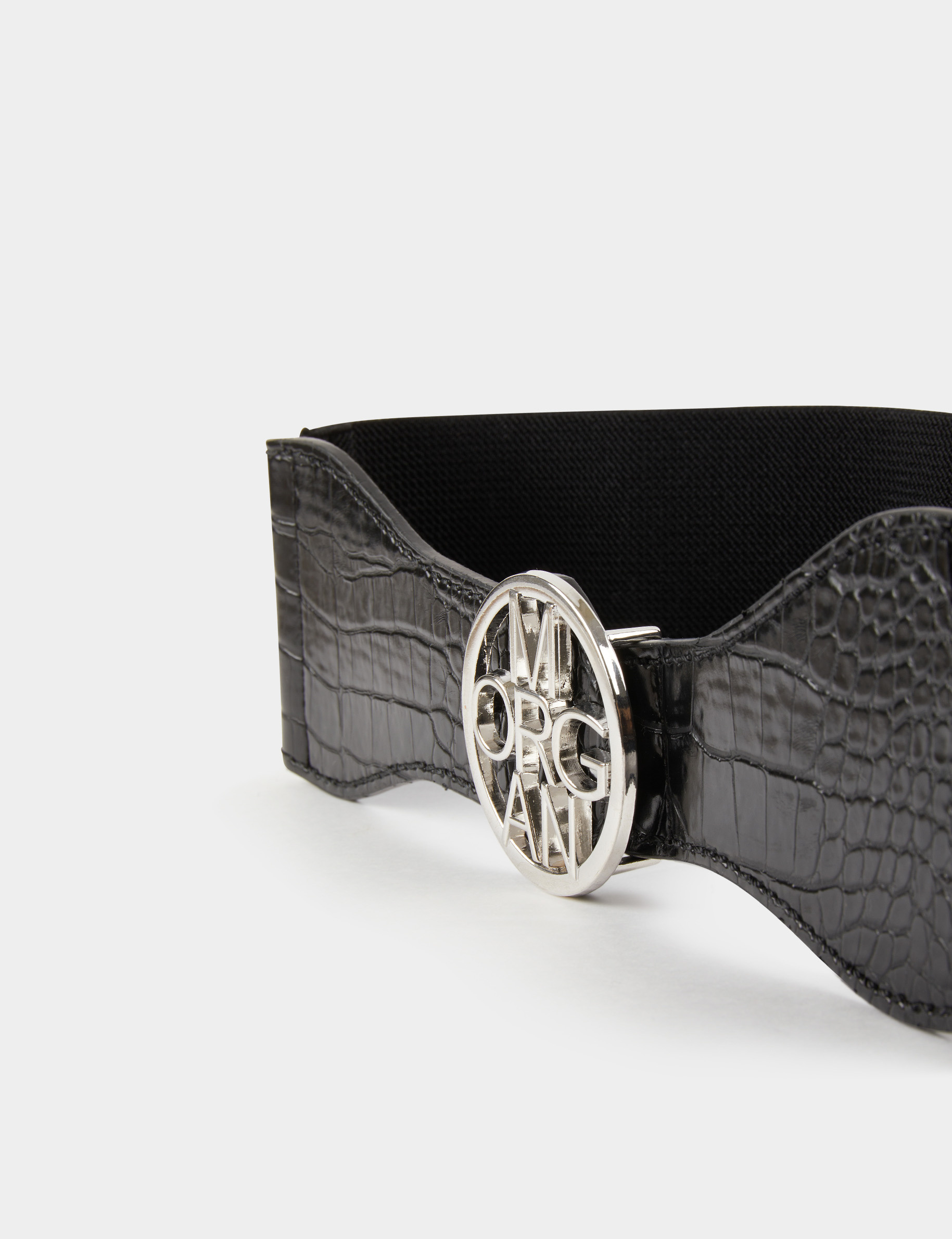 Ceinture sangle coton noire boucle chromée avec logo