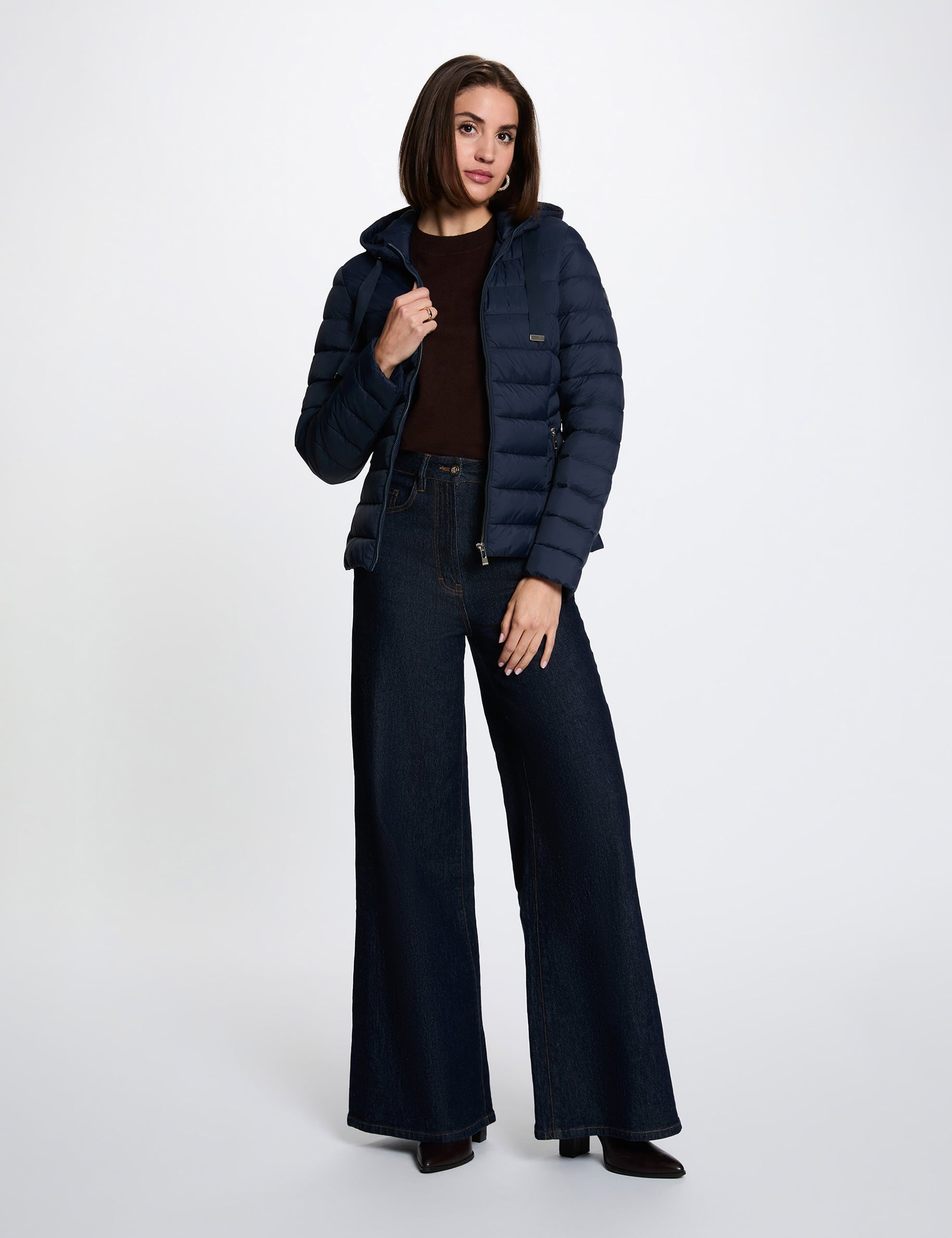 Doudoune col montant bleu marine femme