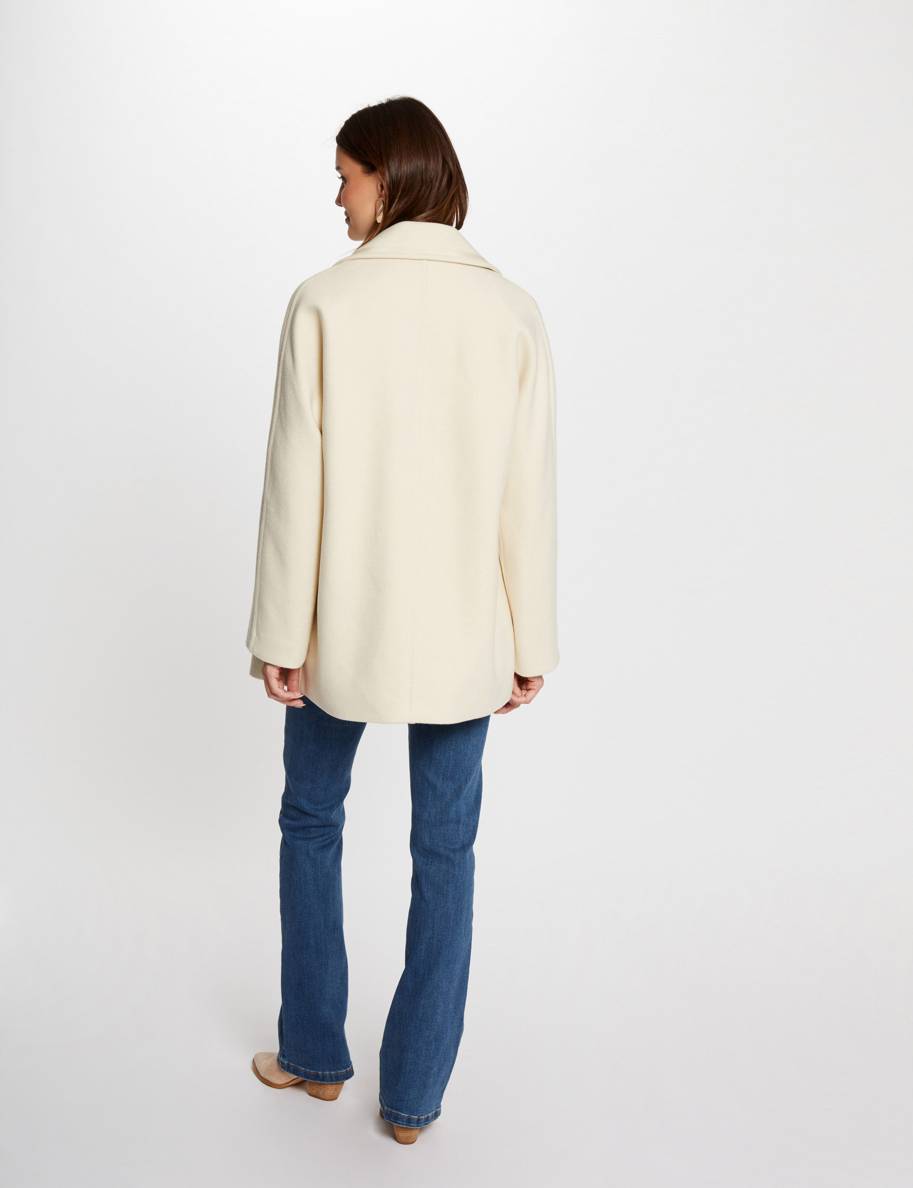 Manteau droit boutonn&eacute; ivoire femme