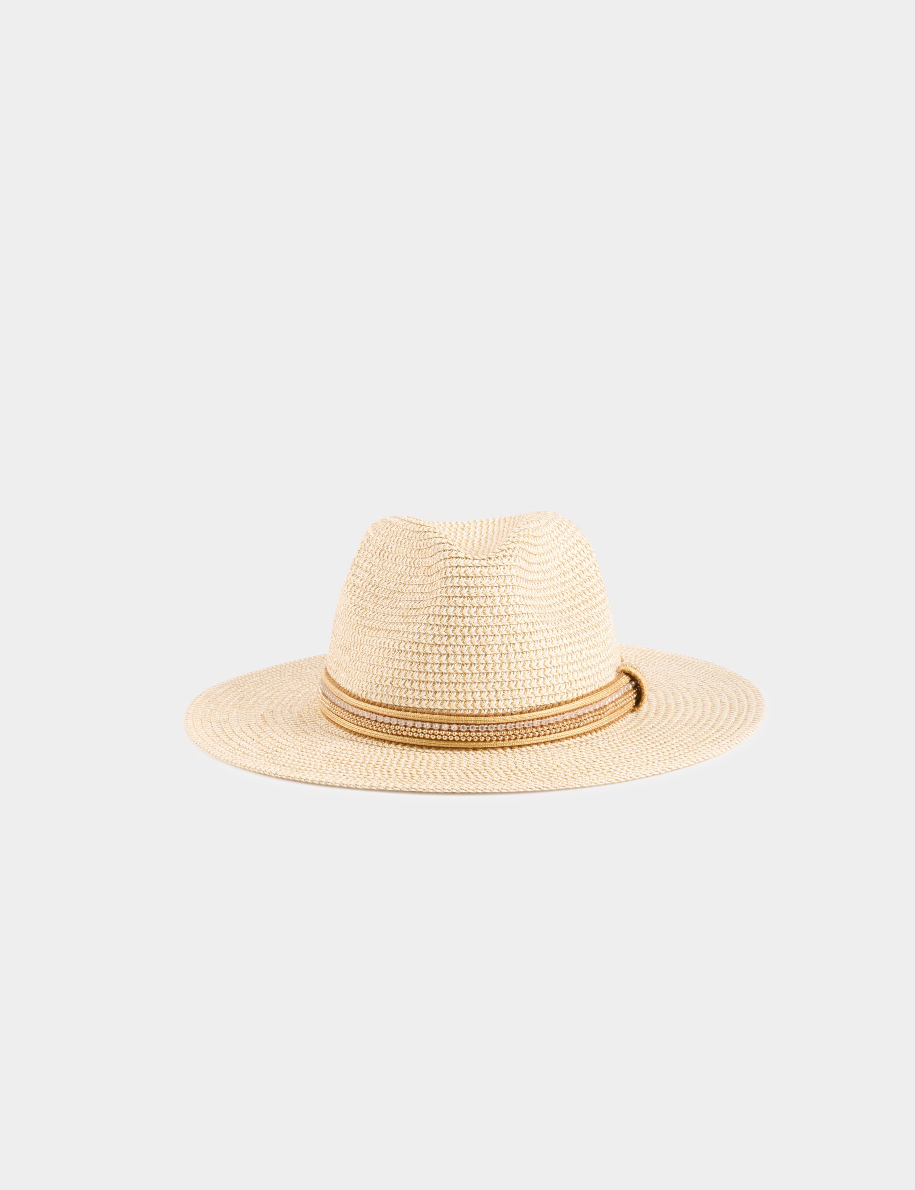 chapeau tresse details bijoux beige femme Chapeau tressé détails bijoux beige femme