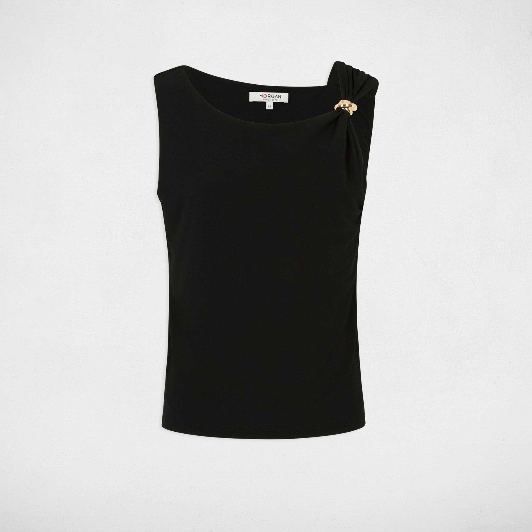T-shirt asym&eacute;trique avec bijou noir femme