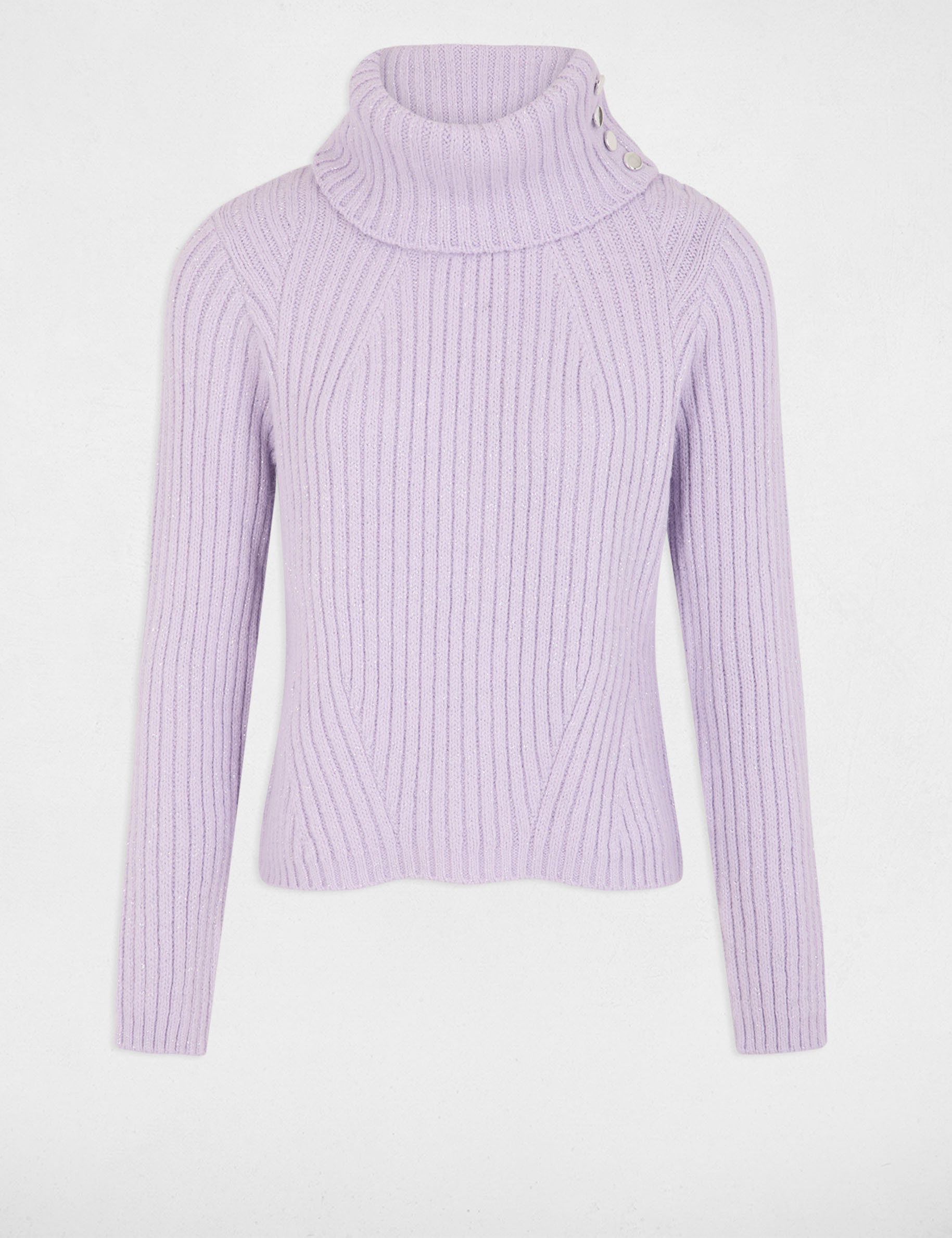 Pull col roulé à boutons parme femme