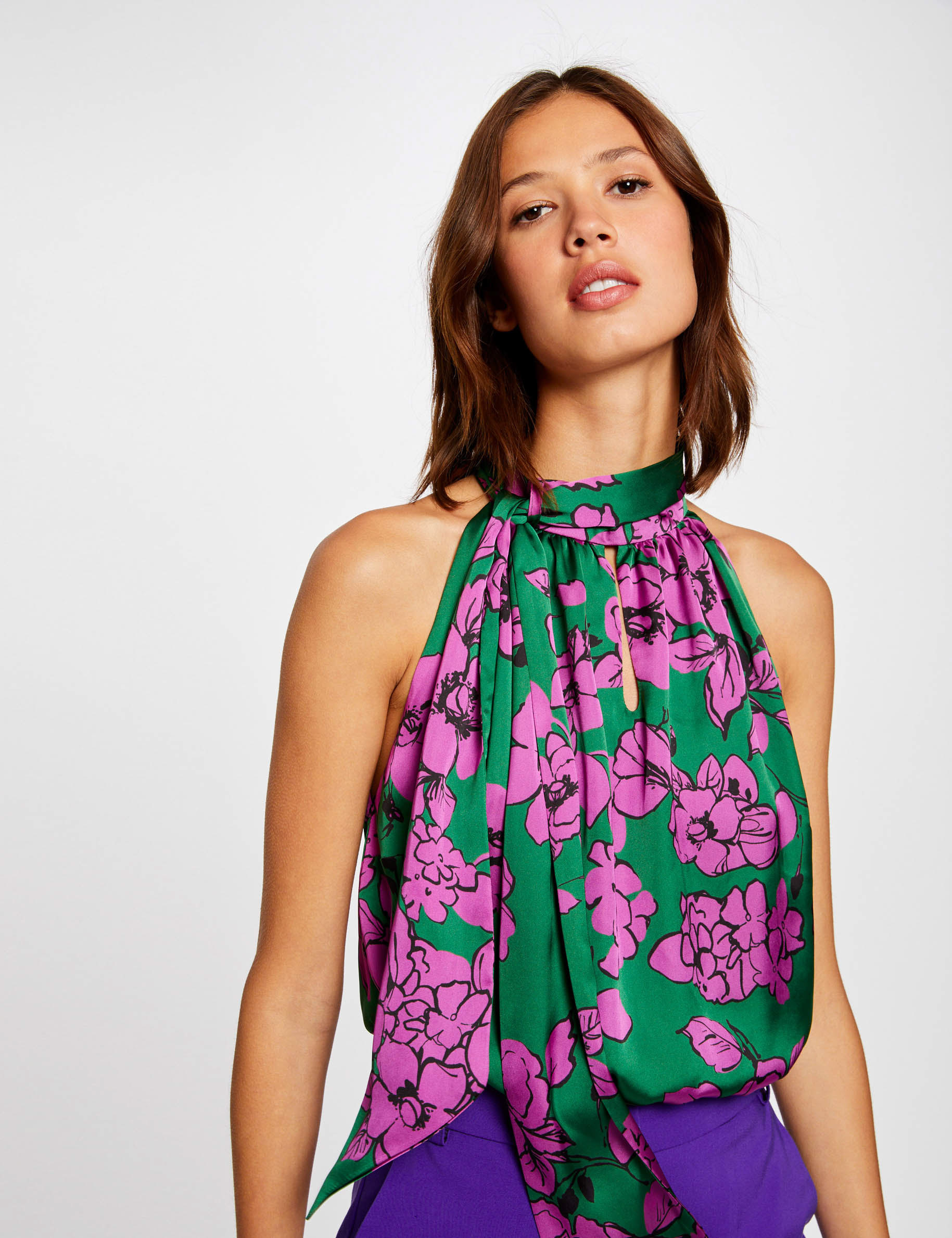 blouse sans manches imprime floral violet femme Blouse sans manches imprimé floral violet femme