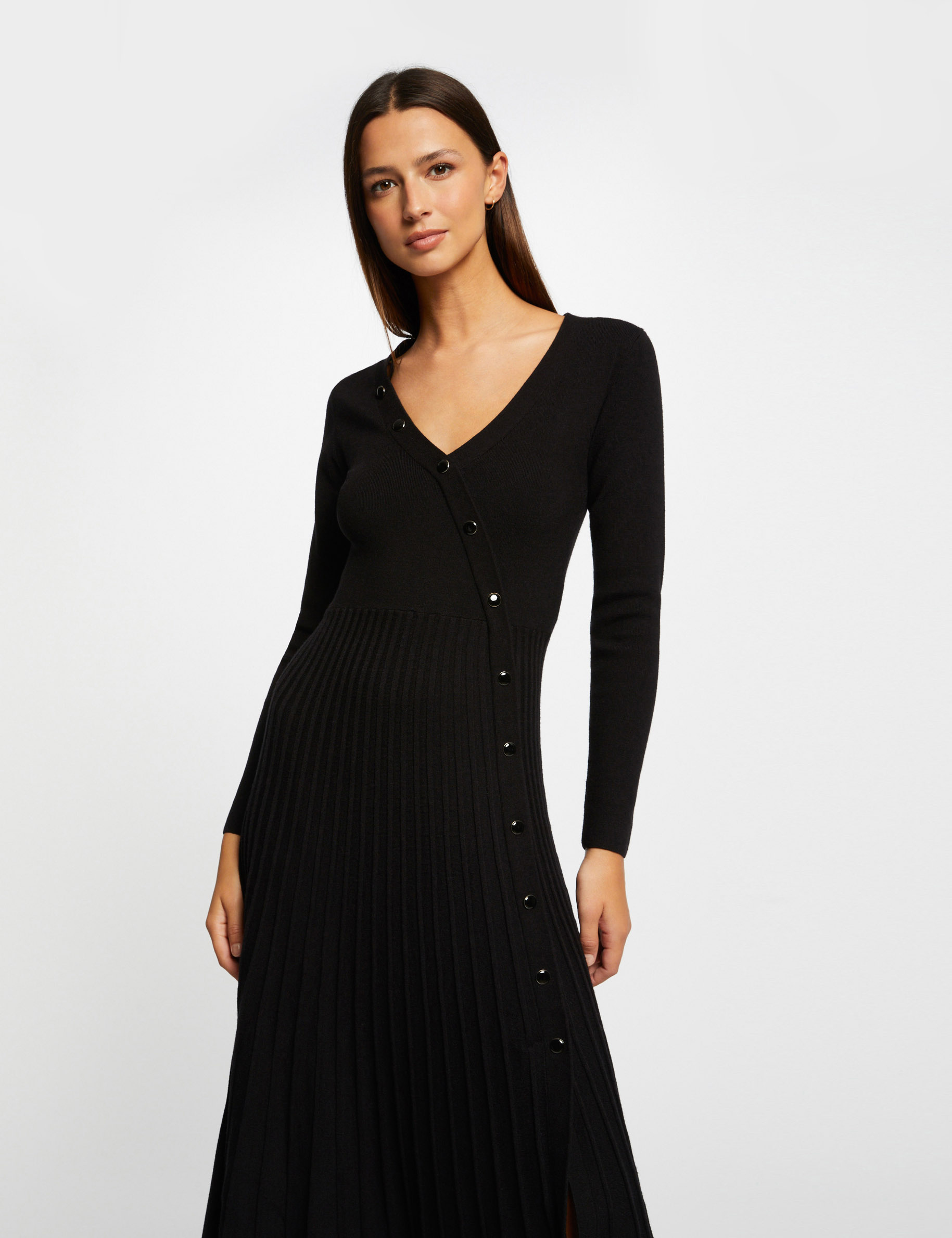 Robe pull midi patineuse bas plissé noir femme