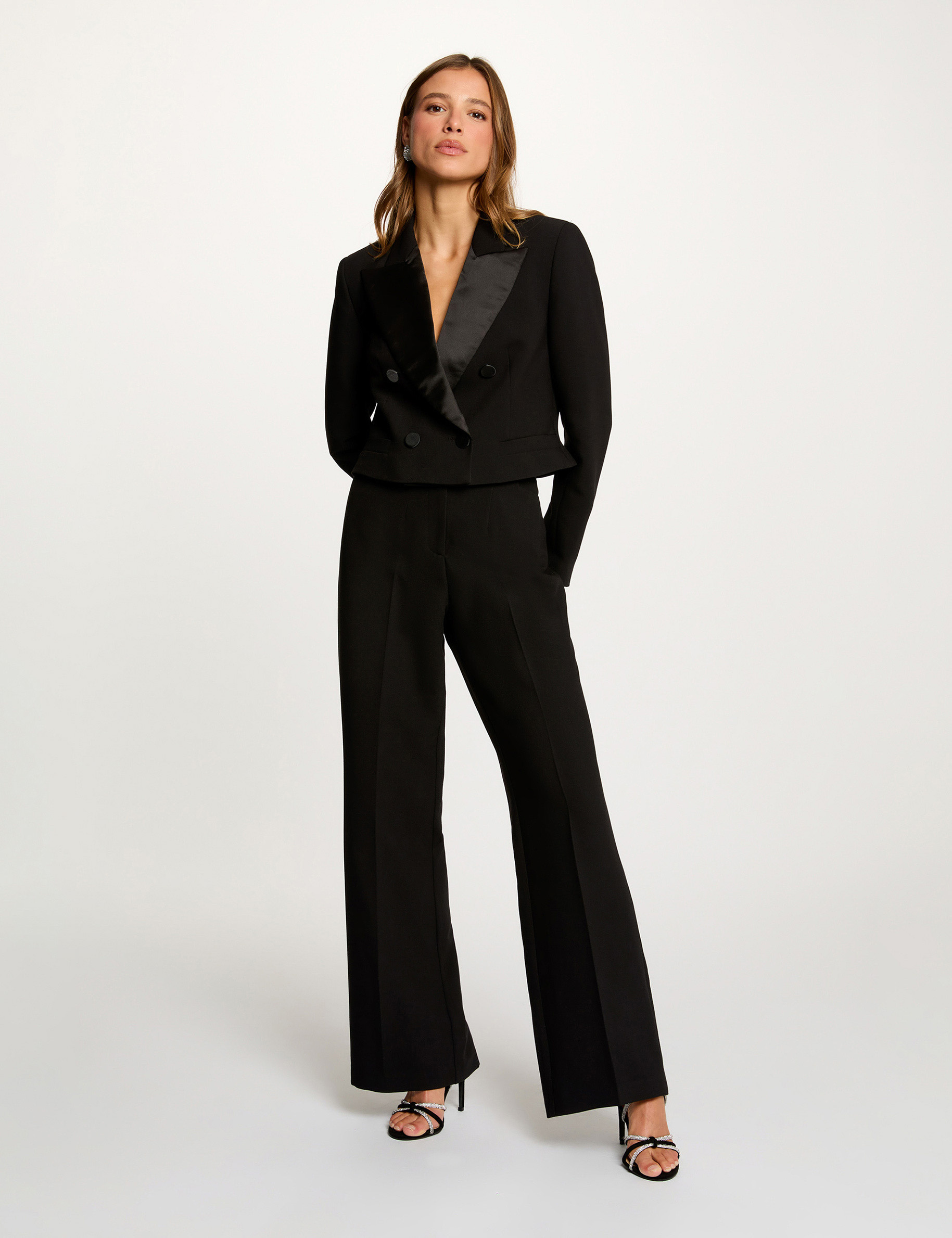Pantalon large taille haute noir femme