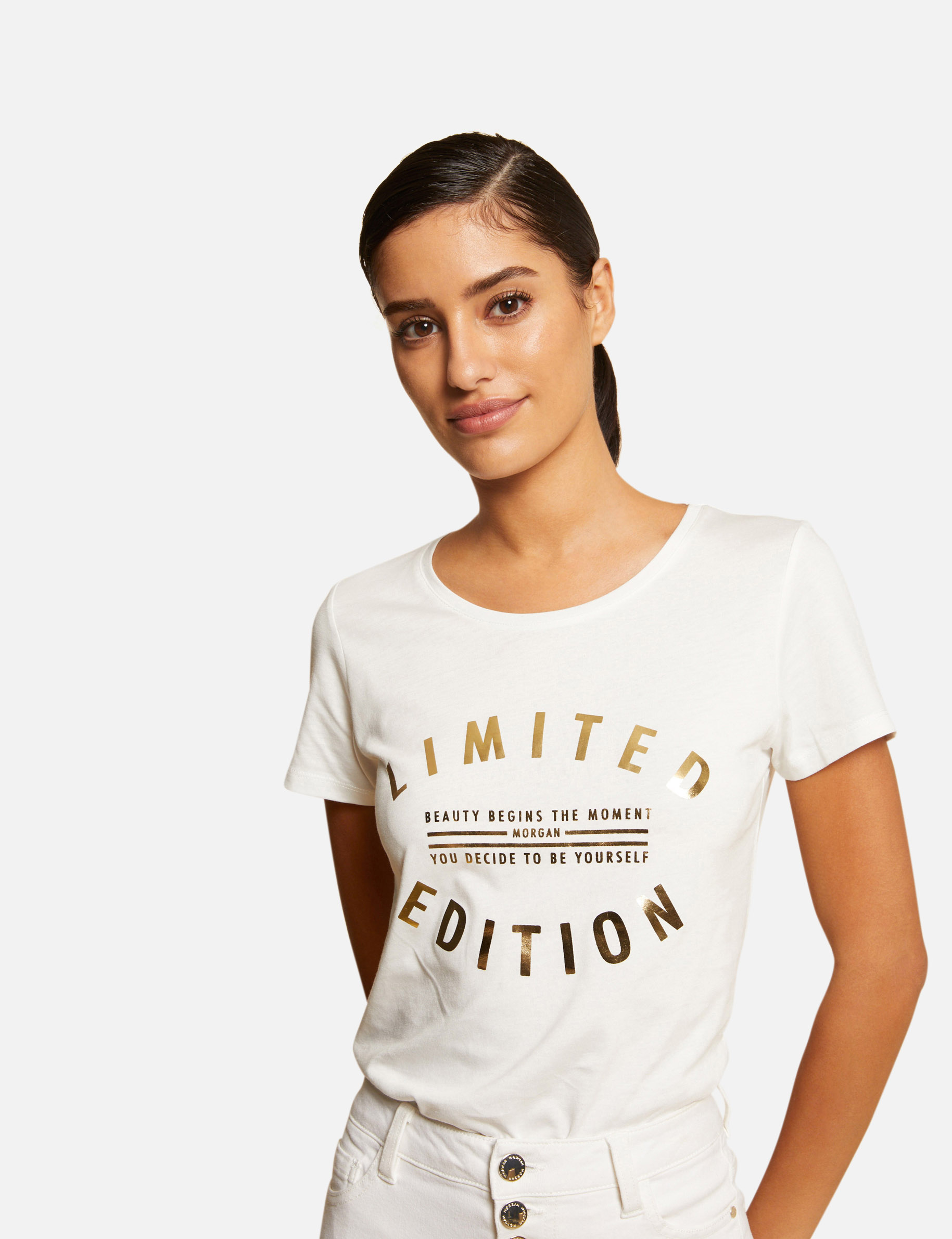T-shirt manches courtes à inscription ecru femme T-shirt manches courtes à inscription ecru femme